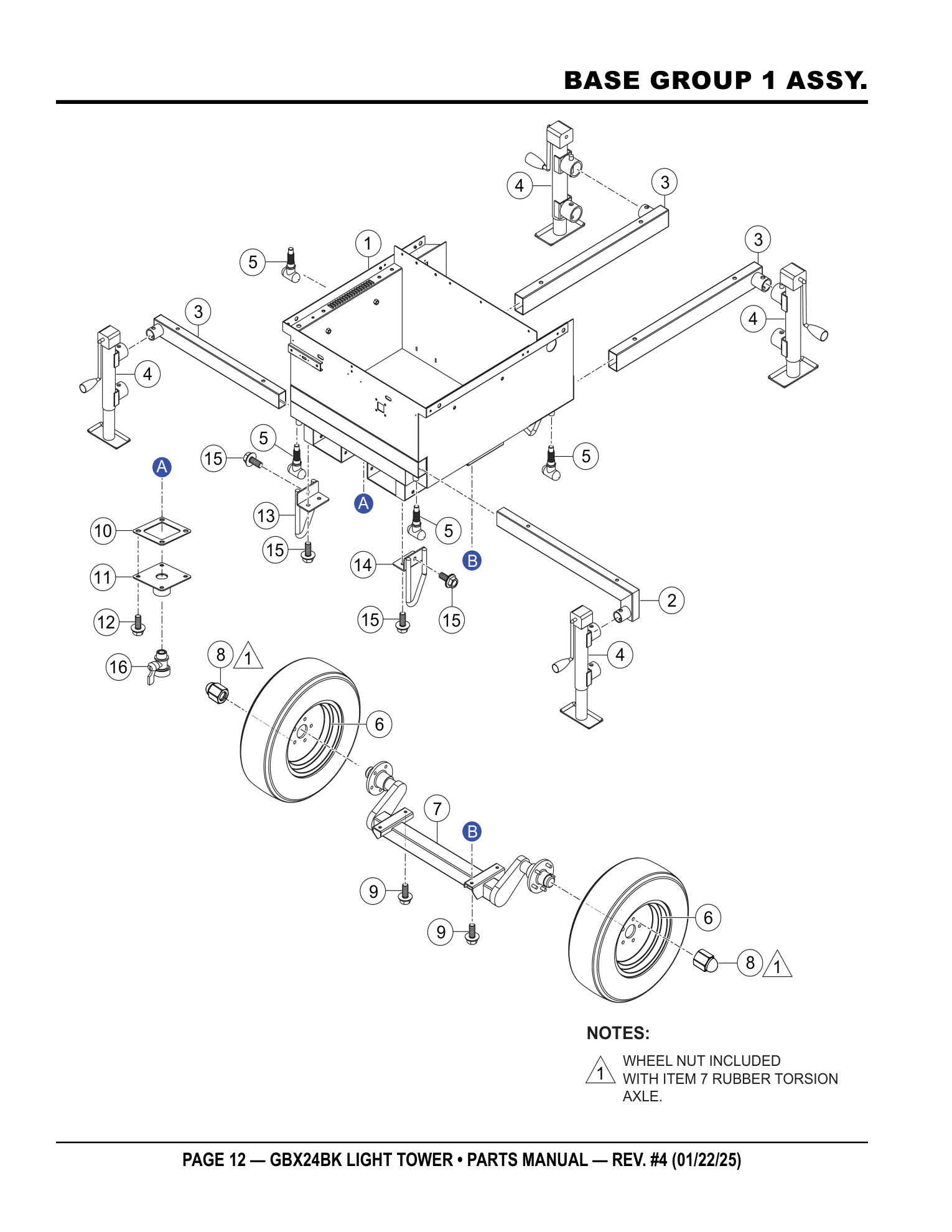 Multiquip GBX24 Light Tower BASE GROUP 1 ASSY. parts diagram