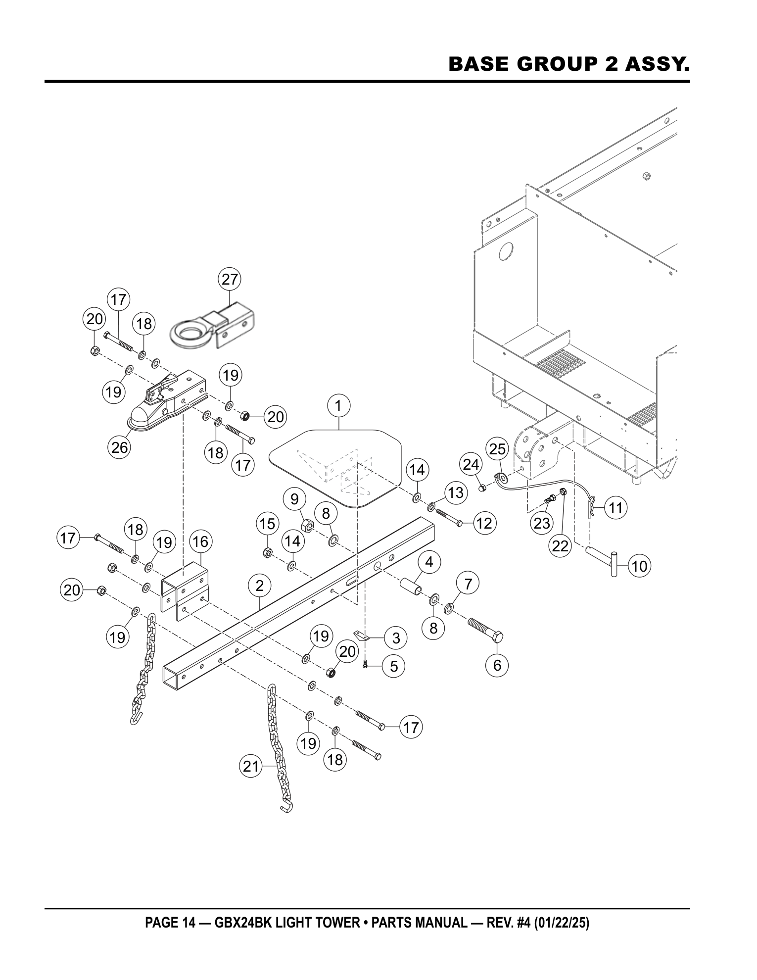 Multiquip GBX24 Light Tower BASE GROUP 2 ASSY. parts diagram