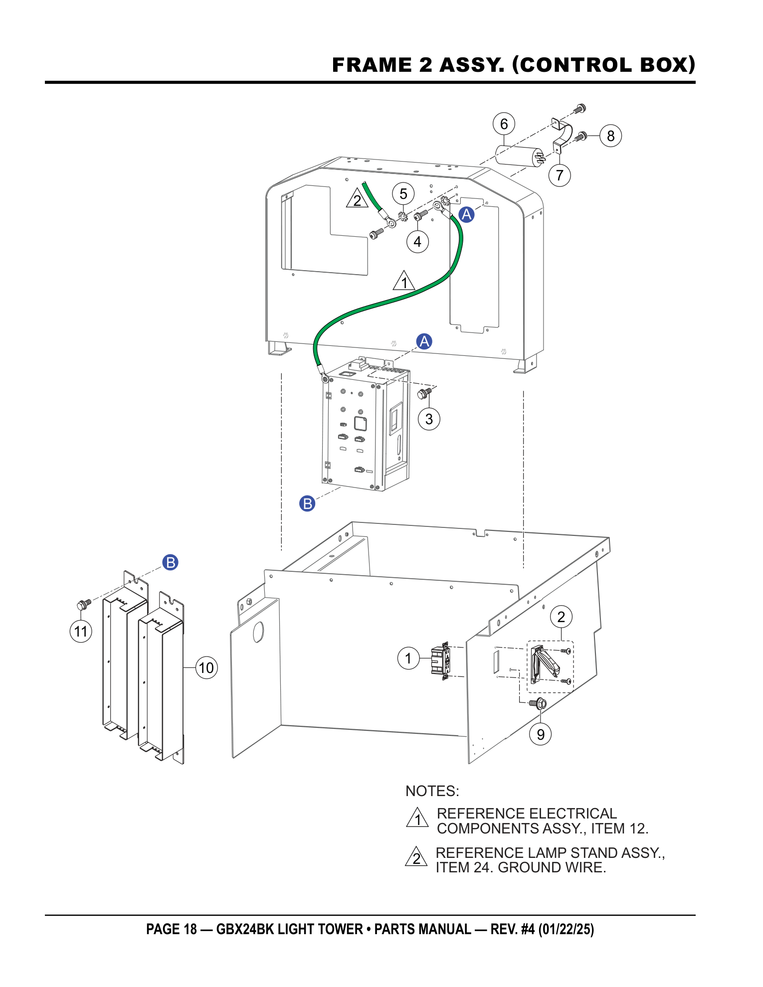Multiquip GBX24 Light Tower FRAME 2 ASSY. (CONTROL BOX) parts diagram