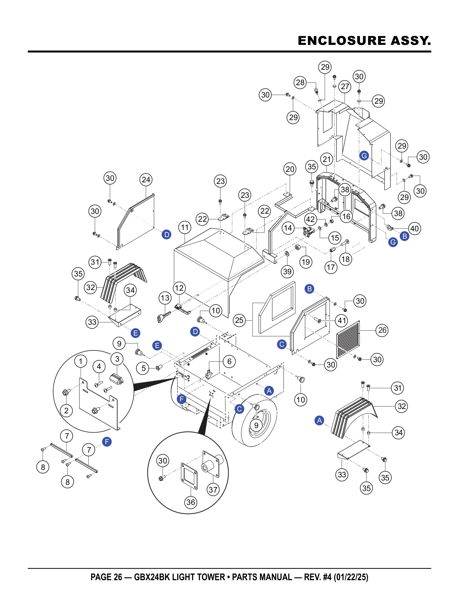 Multiquip GBX24 Light Tower ENCLOSURE ASSY. parts diagram