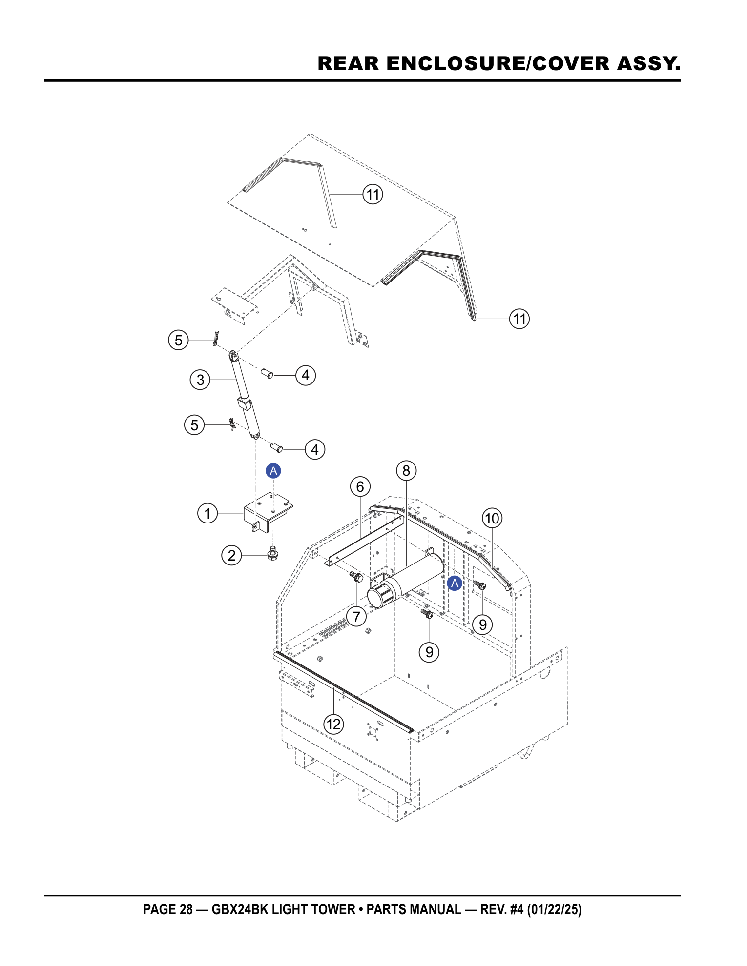 Multiquip GBX24 Light Tower REAR ENCLOSURE/COVER ASSY. parts diagram