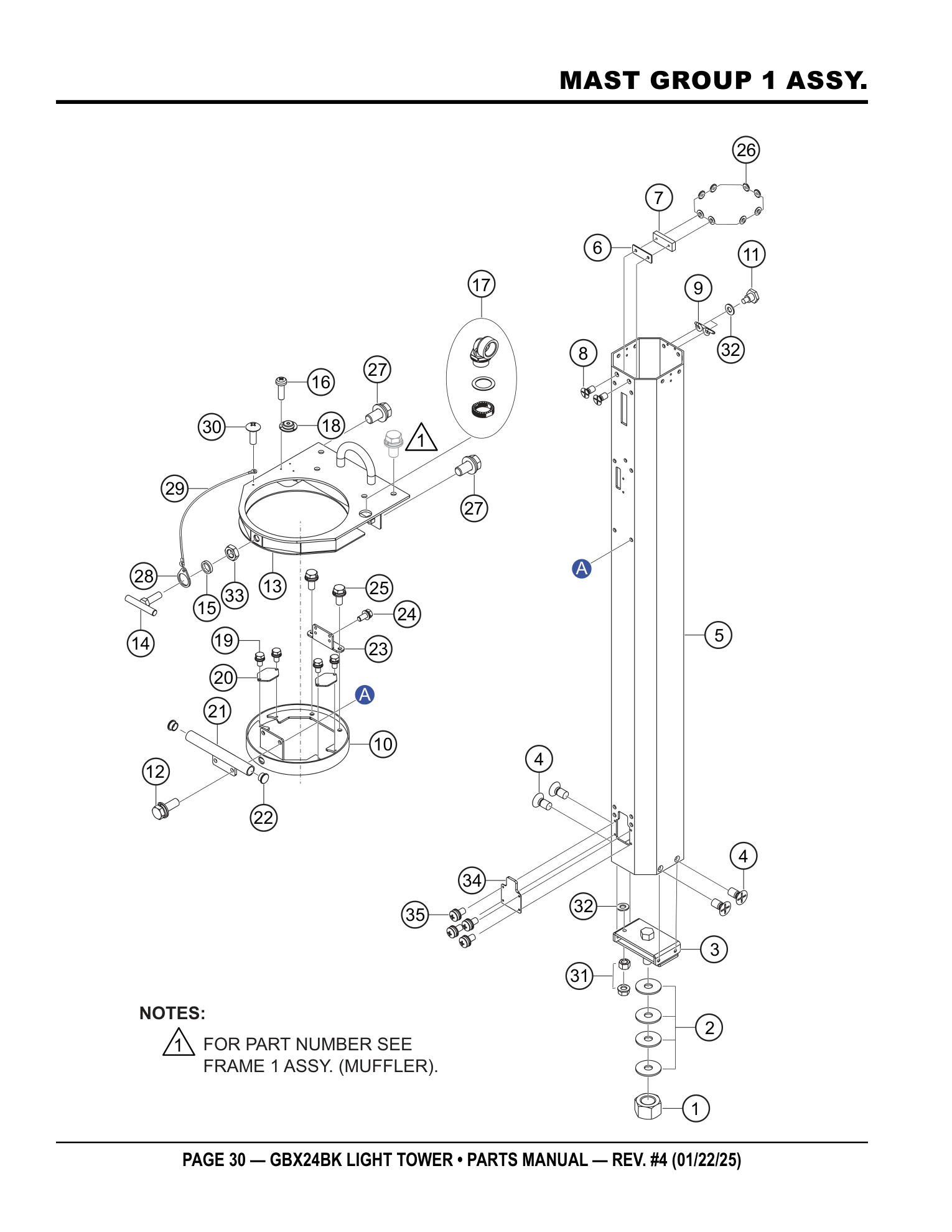 Multiquip GBX24 Light Tower MAST GROUP 1 ASSY. parts diagram