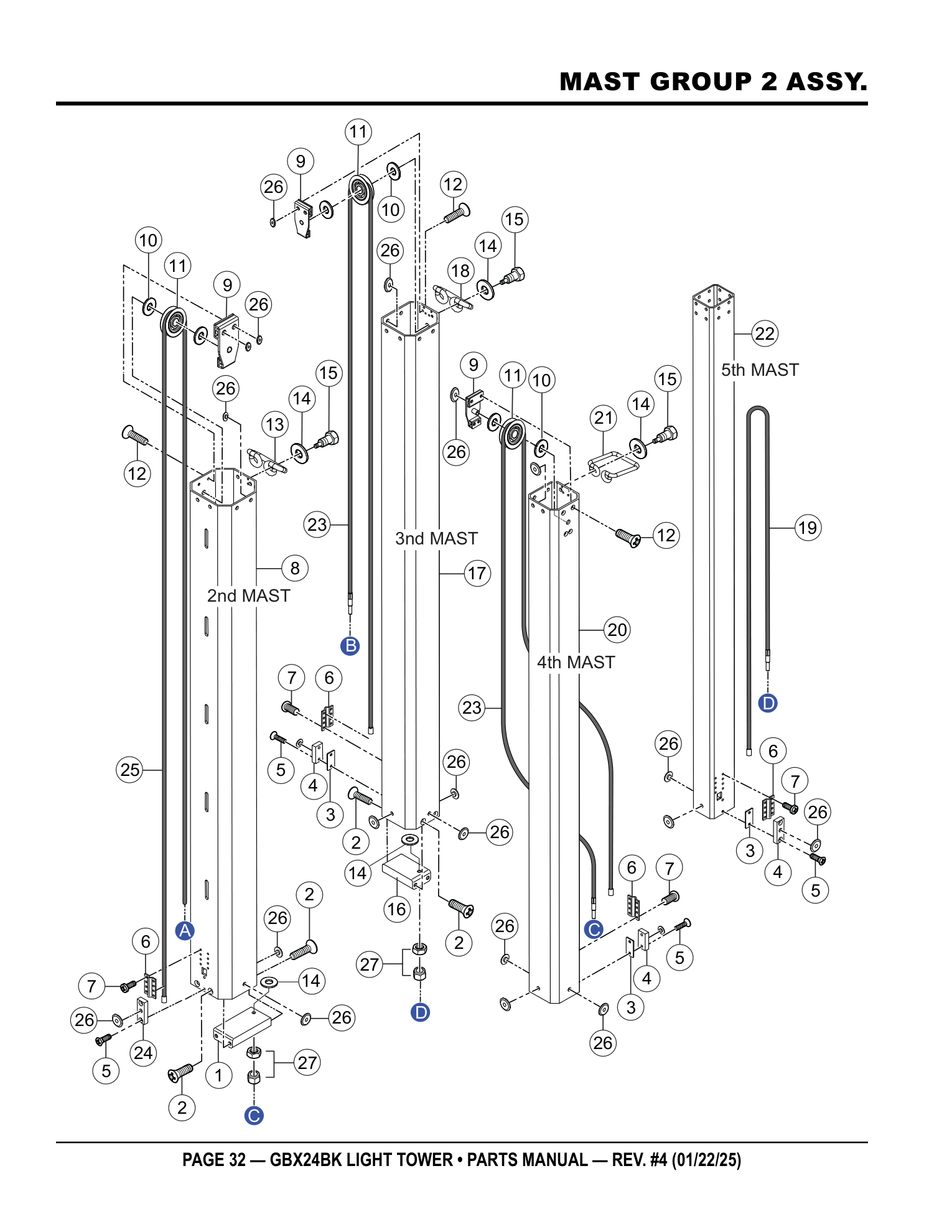 Multiquip GBX24 Light Tower MAST GROUP 2 ASSY. parts diagram