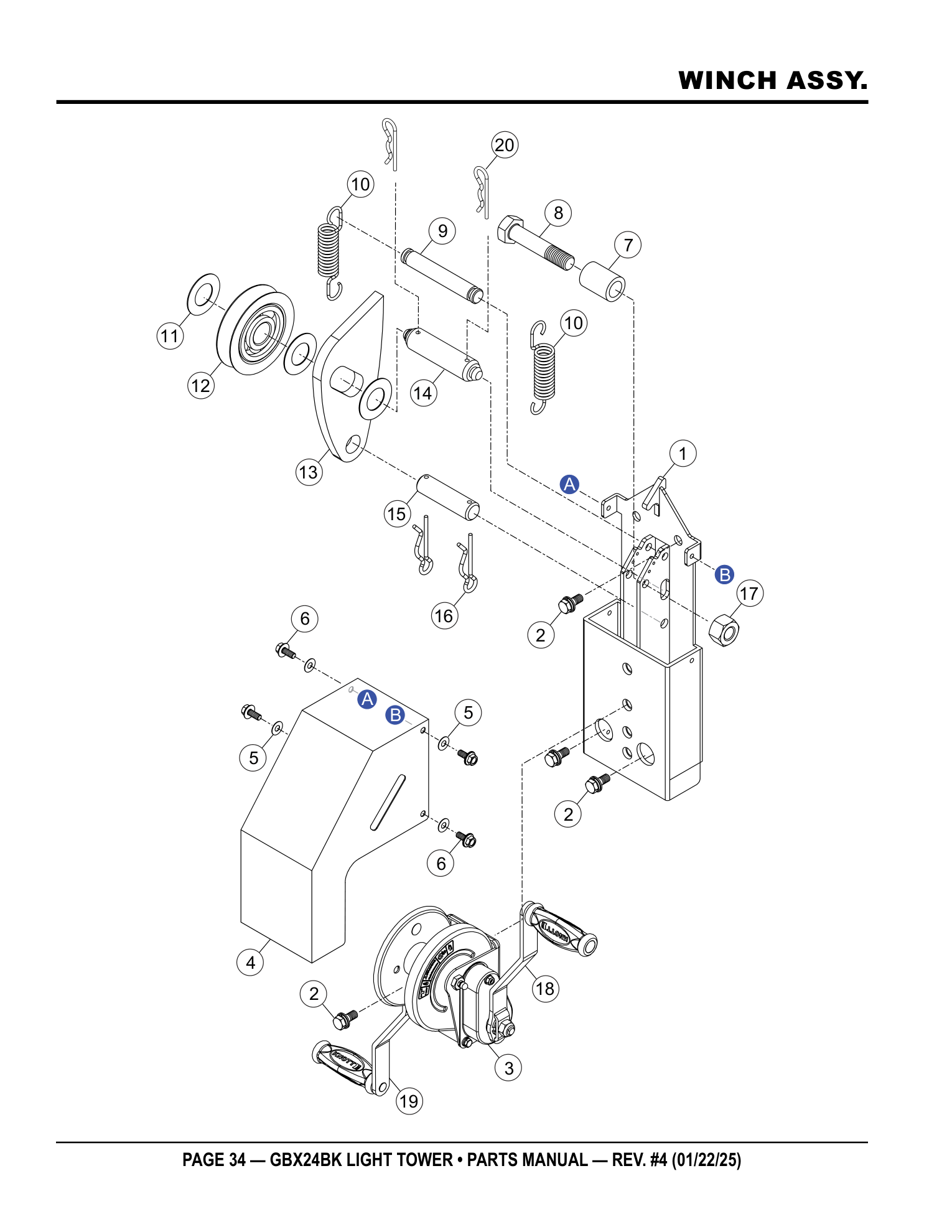 Multiquip GBX24 Light Tower WINCH ASSY. parts diagram