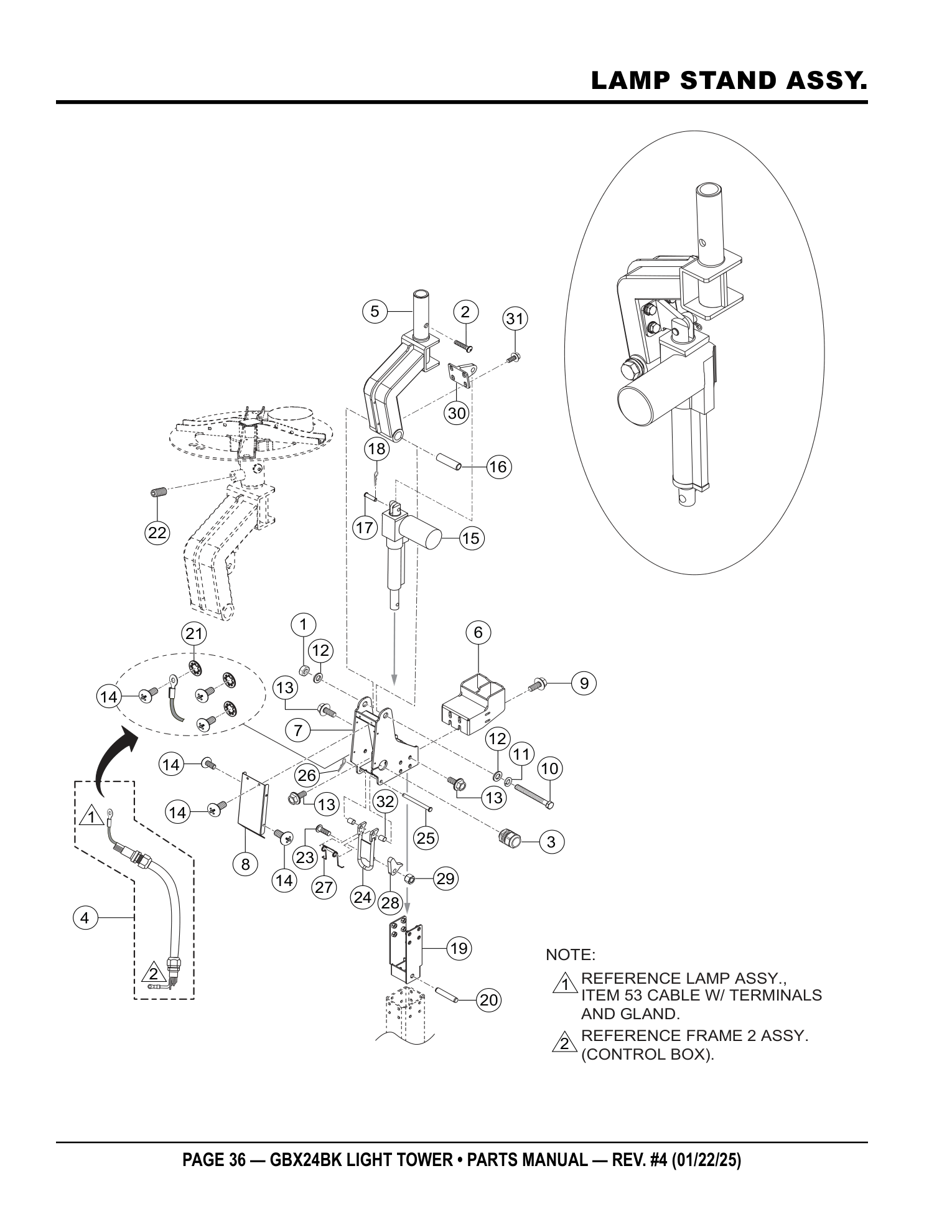 Multiquip GBX24 Light Tower LAMP STAND ASSY. parts diagram