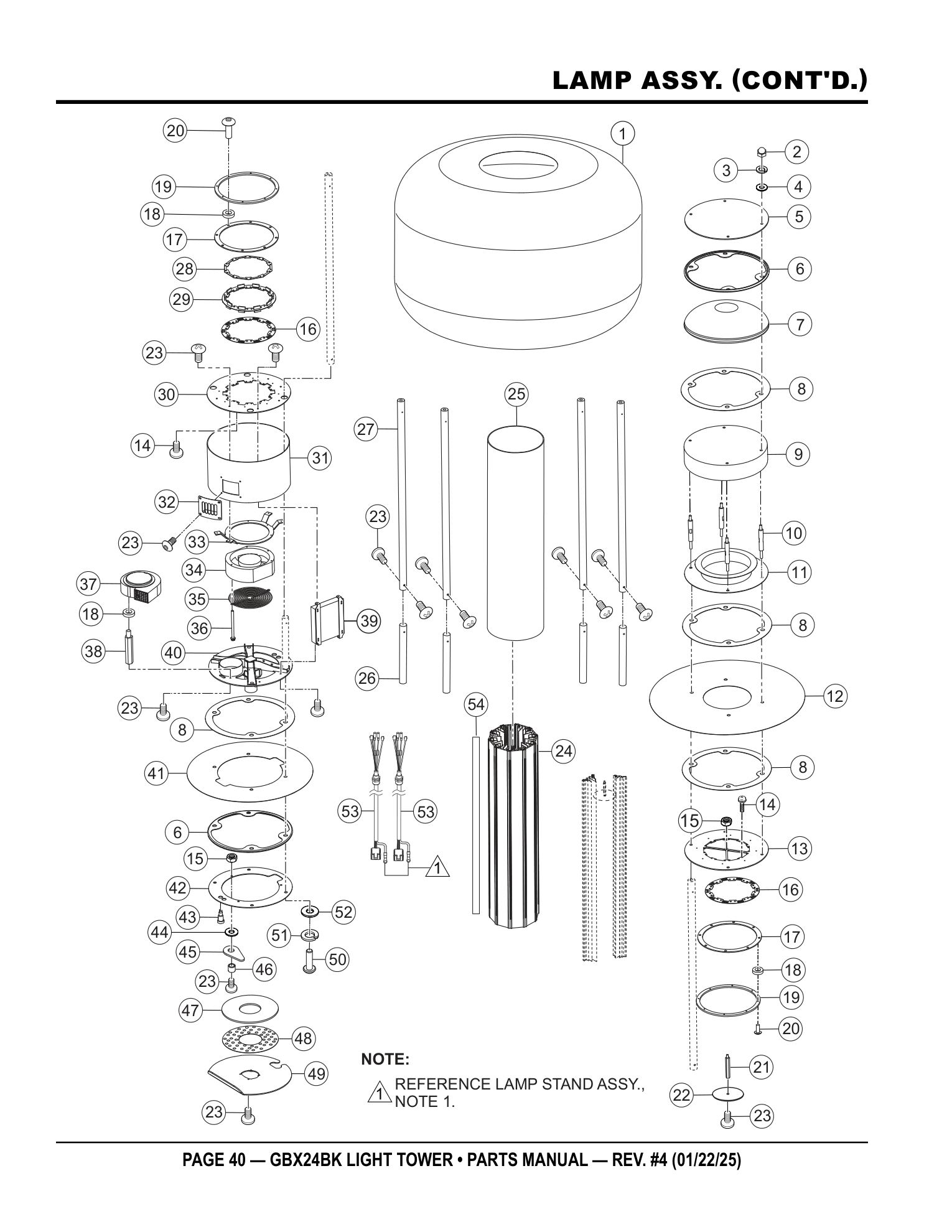 Multiquip GBX24 Light Tower LAMP ASSY. (CONT'D.) parts diagram