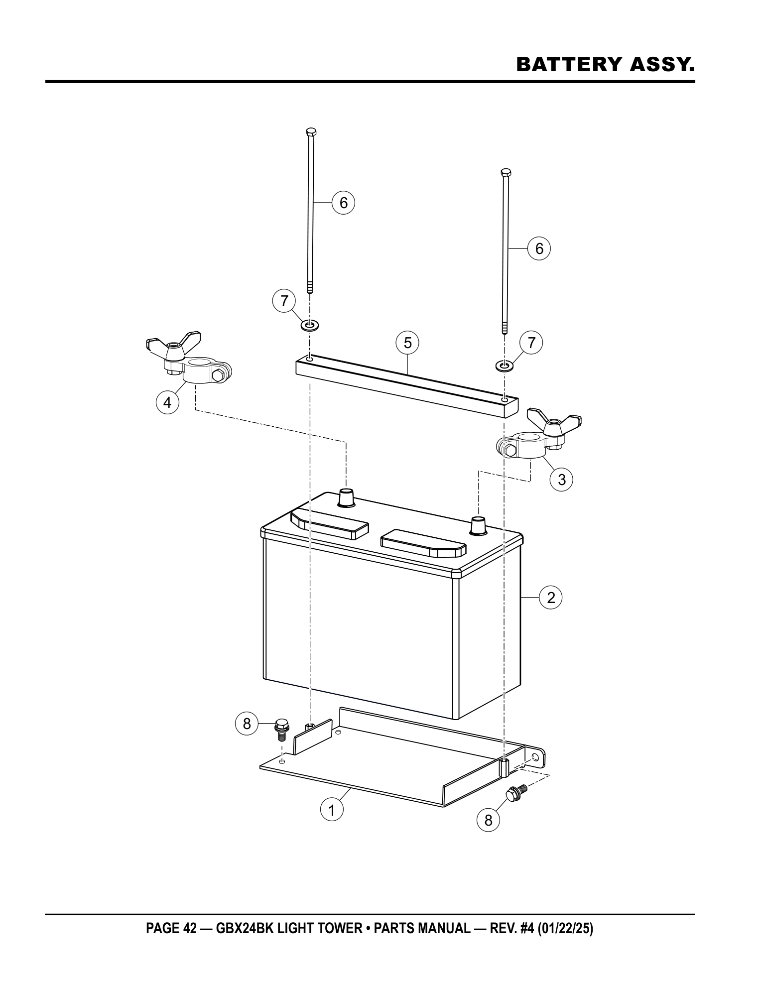 Multiquip GBX24 Light Tower BATTERY ASSY. parts diagram