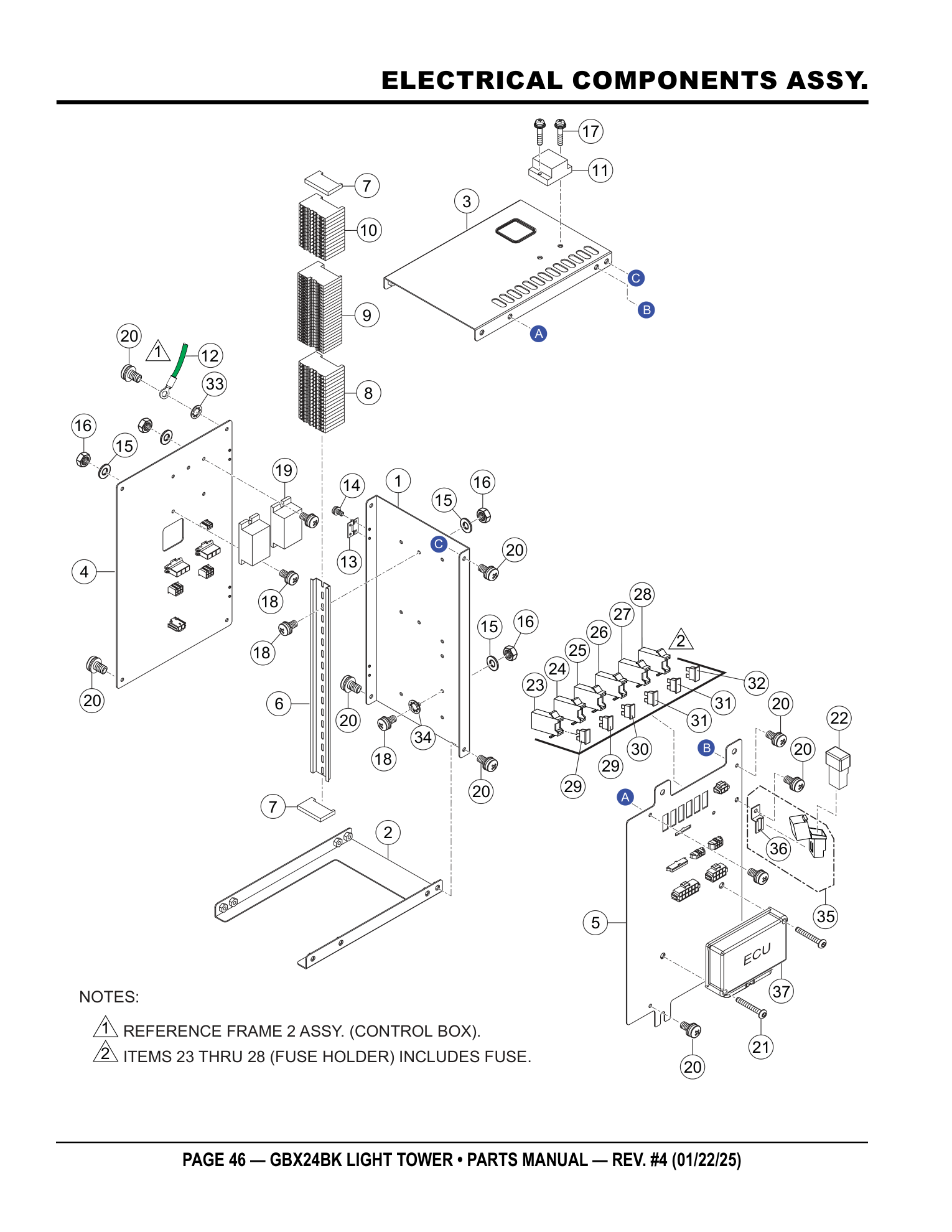 Multiquip GBX24 Light Tower ELECTRICAL COMPONENTS ASSY. parts diagram