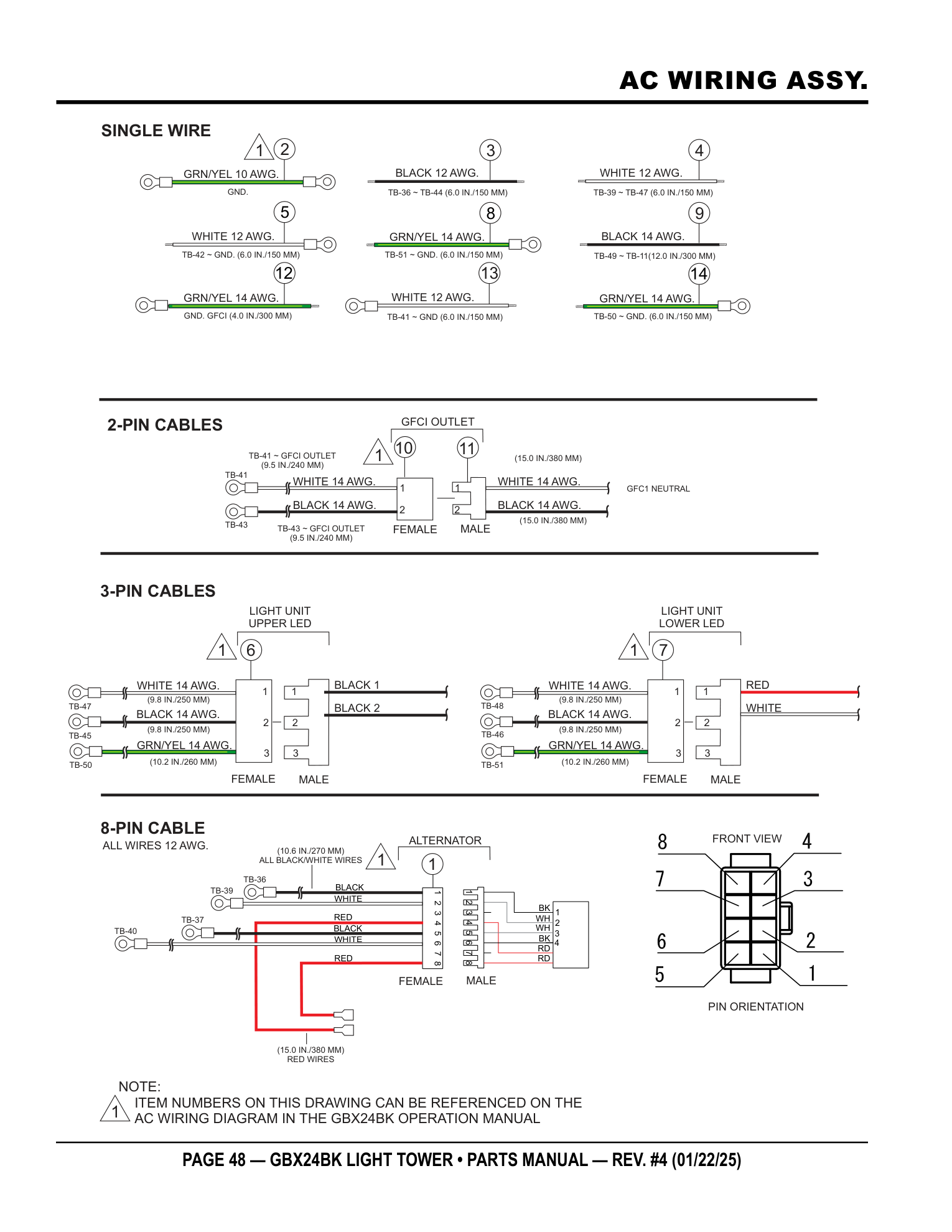 Multiquip GBX24 Light Tower AC WIRING ASSY. parts diagram