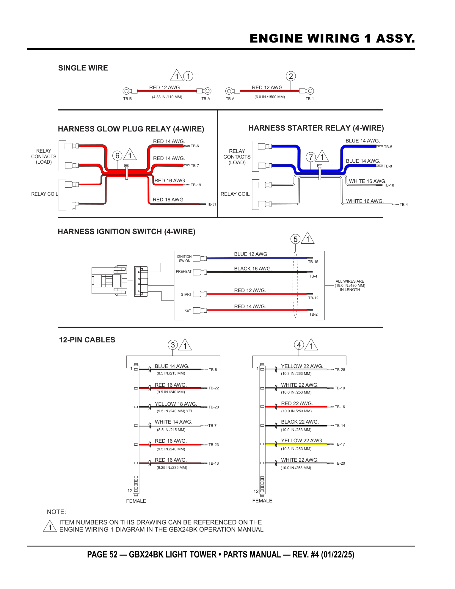 Multiquip GBX24 Light Tower ENGINE WIRING 1 ASSY. parts diagram
