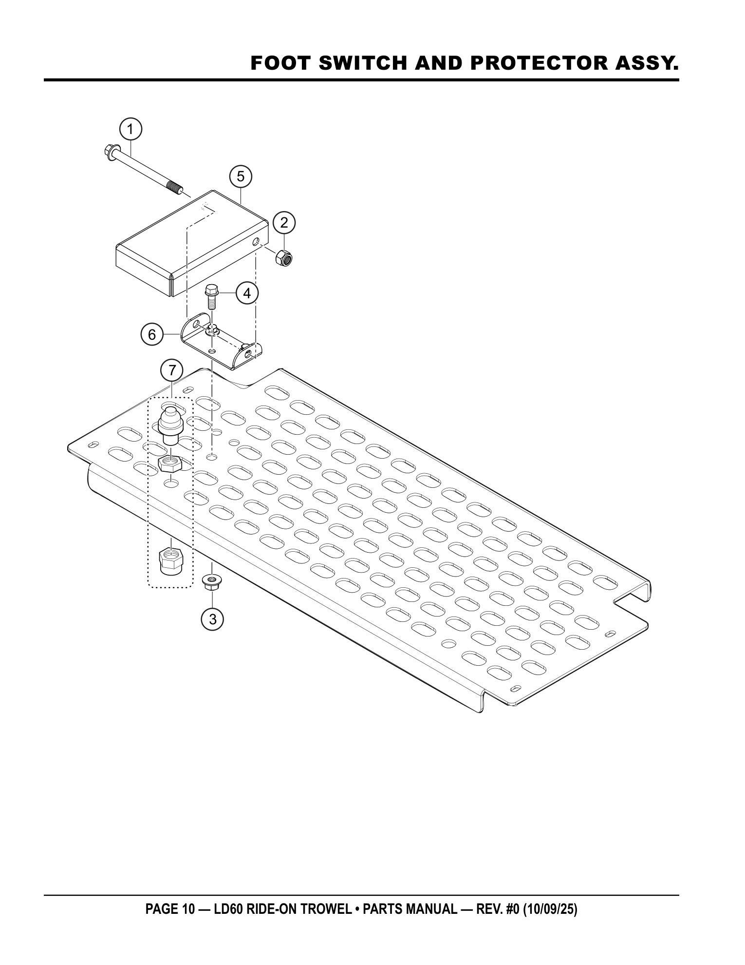 Multiquip LD6 Ride-On Trowel FOOT SWITCH AND PROTECTOR ASSY. parts diagram