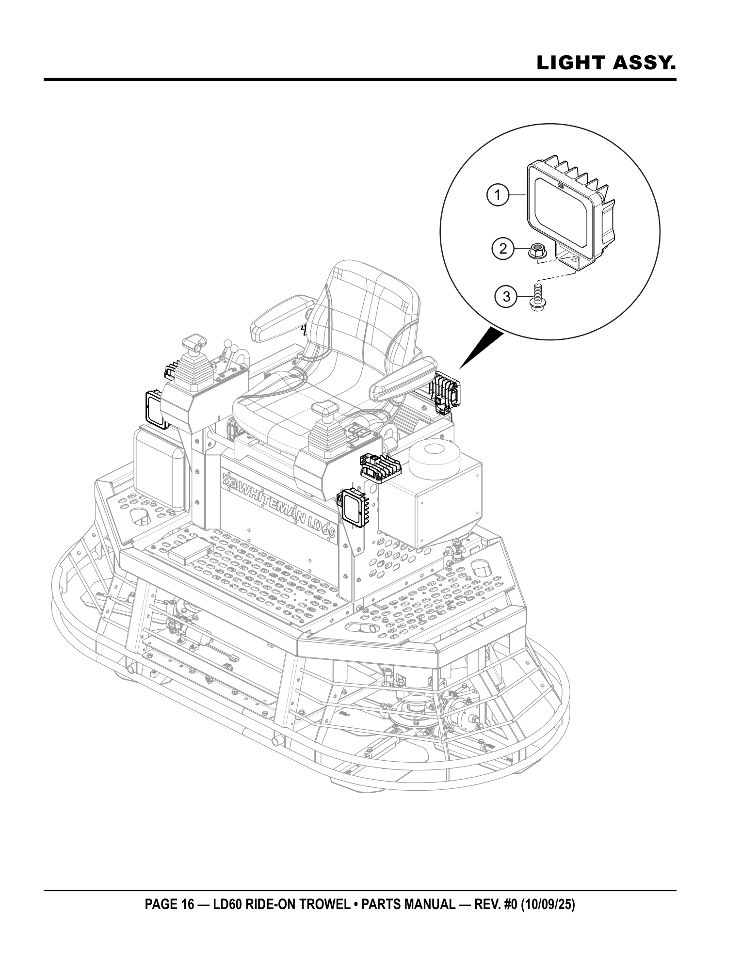 Multiquip LD6 Ride-On Trowel LIGHT ASSY. parts diagram