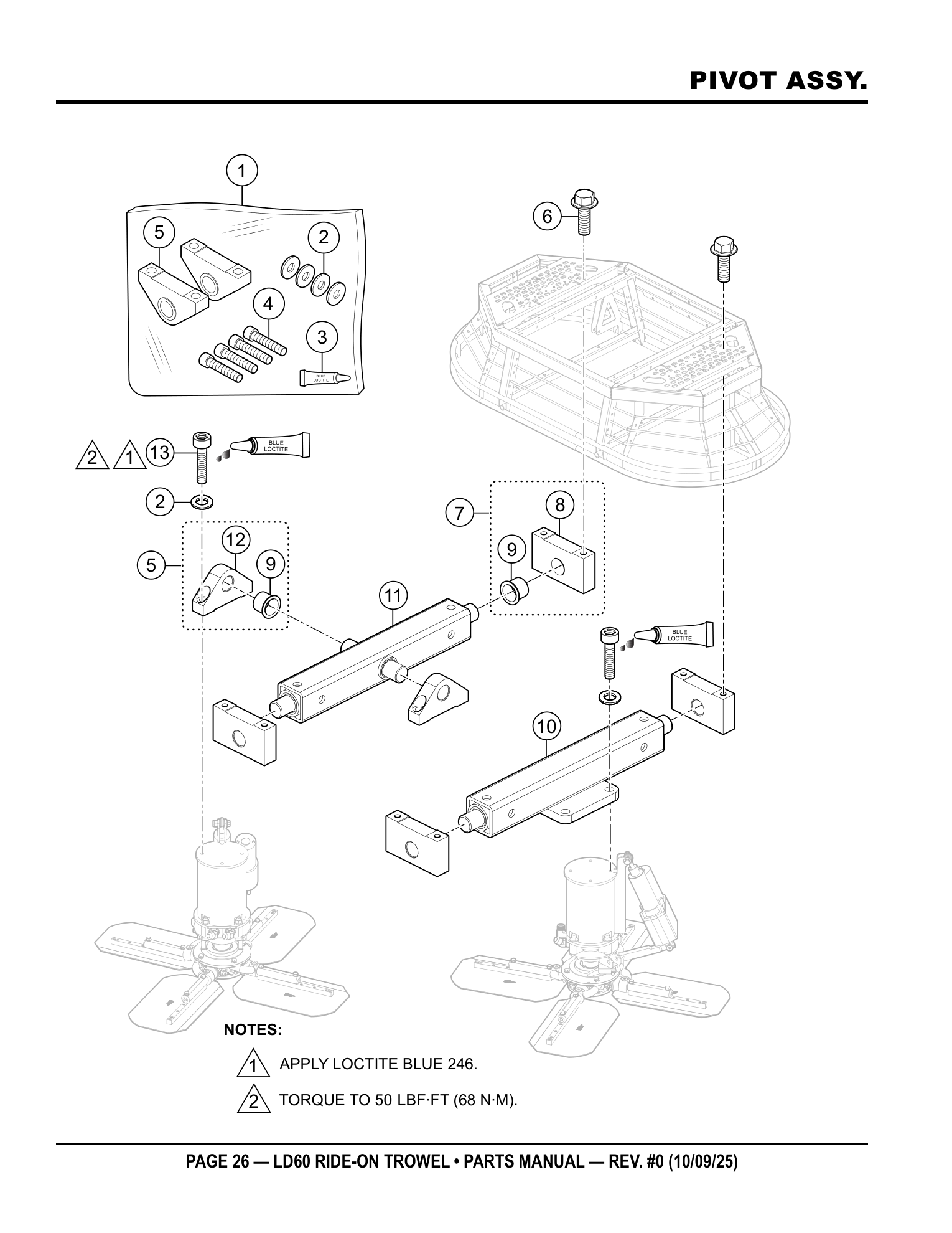 Multiquip LD6 Ride-On Trowel PIVOT ASSY. parts diagram