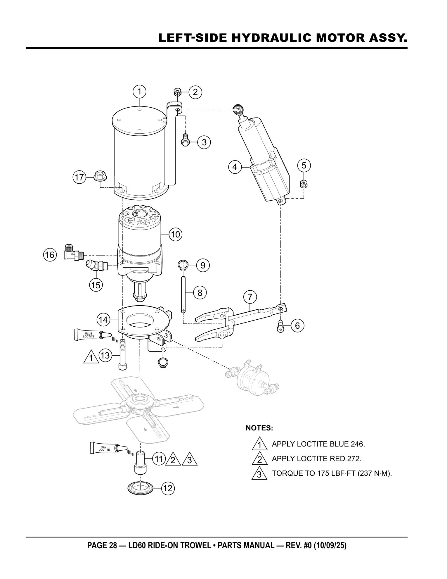 Multiquip LD6 Ride-On Trowel LEFT-SIDE HYDRAULIC MOTOR ASSY. parts diagram