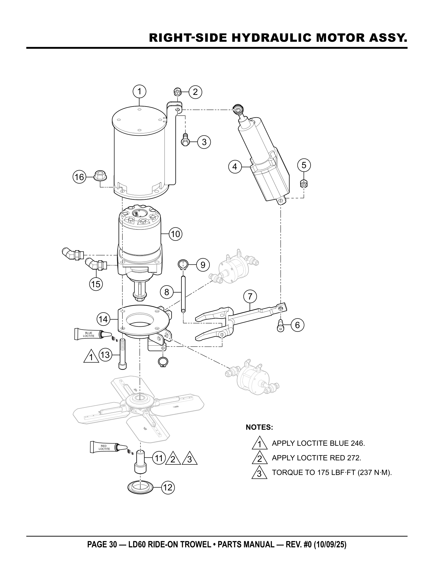 Multiquip LD6 Ride-On Trowel RIGHT-SIDE HYDRAULIC MOTOR ASSY. parts diagram