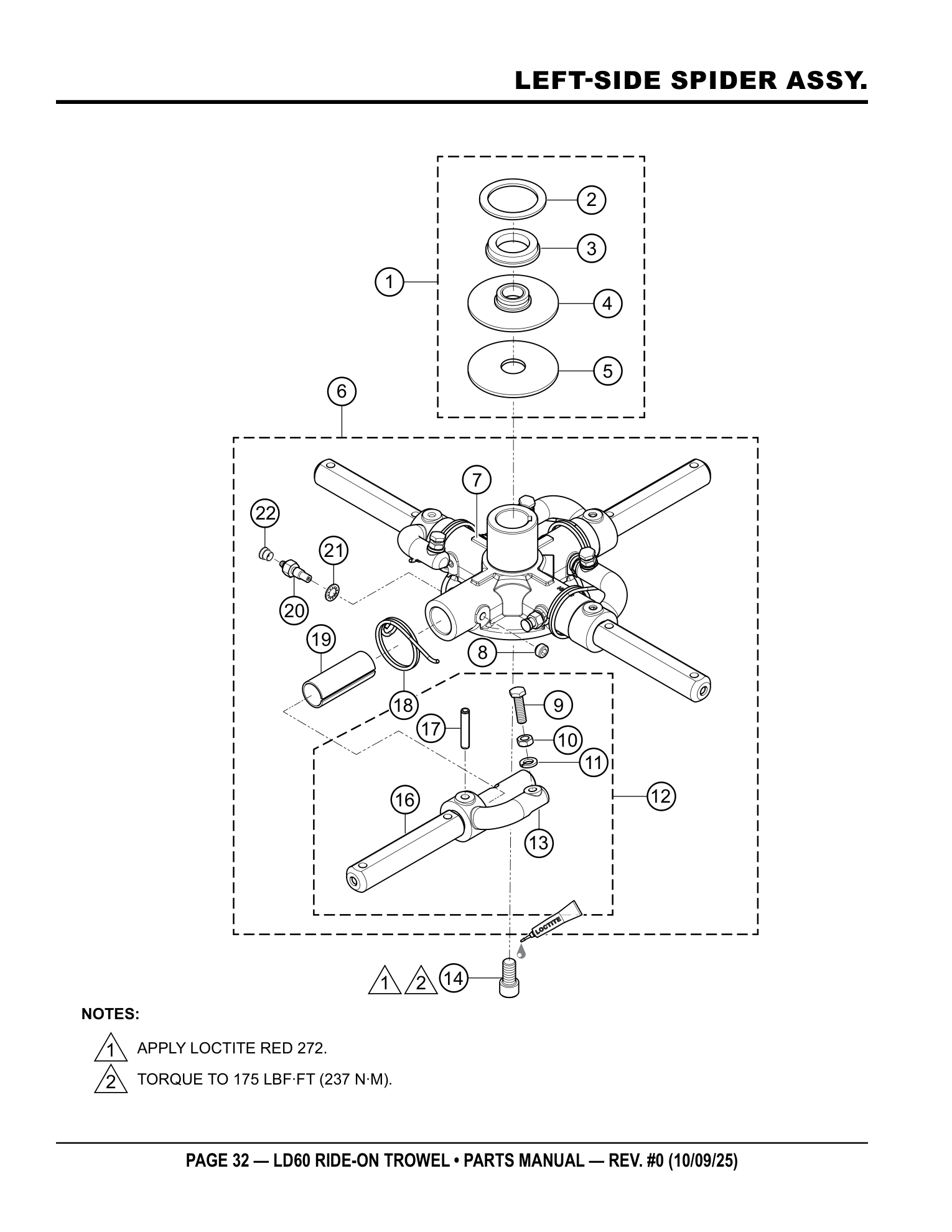 Multiquip LD6 Ride-On Trowel LEFT-SIDE SPIDER ASSY. parts diagram