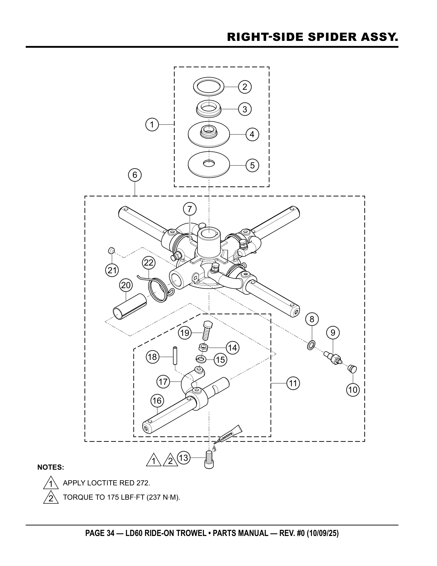 Multiquip LD6 Ride-On Trowel RIGHT-SIDE SPIDER ASSY. parts diagram