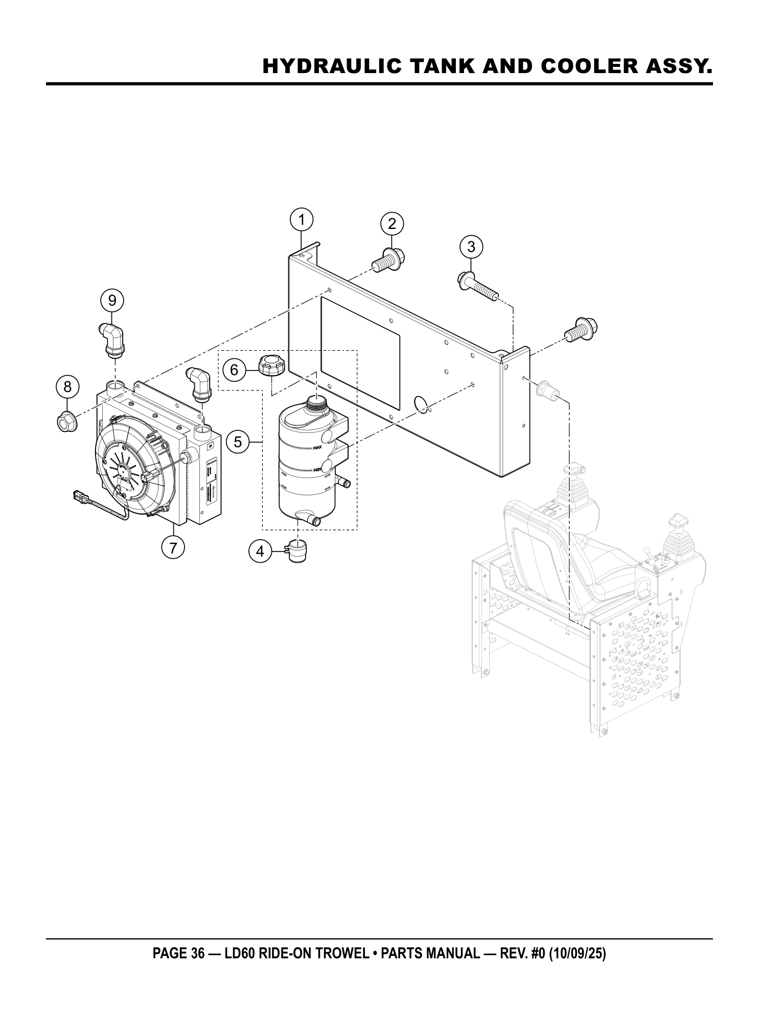 Multiquip LD6 Ride-On Trowel HYDRAULIC TANK AND COOLER ASSY. parts diagram