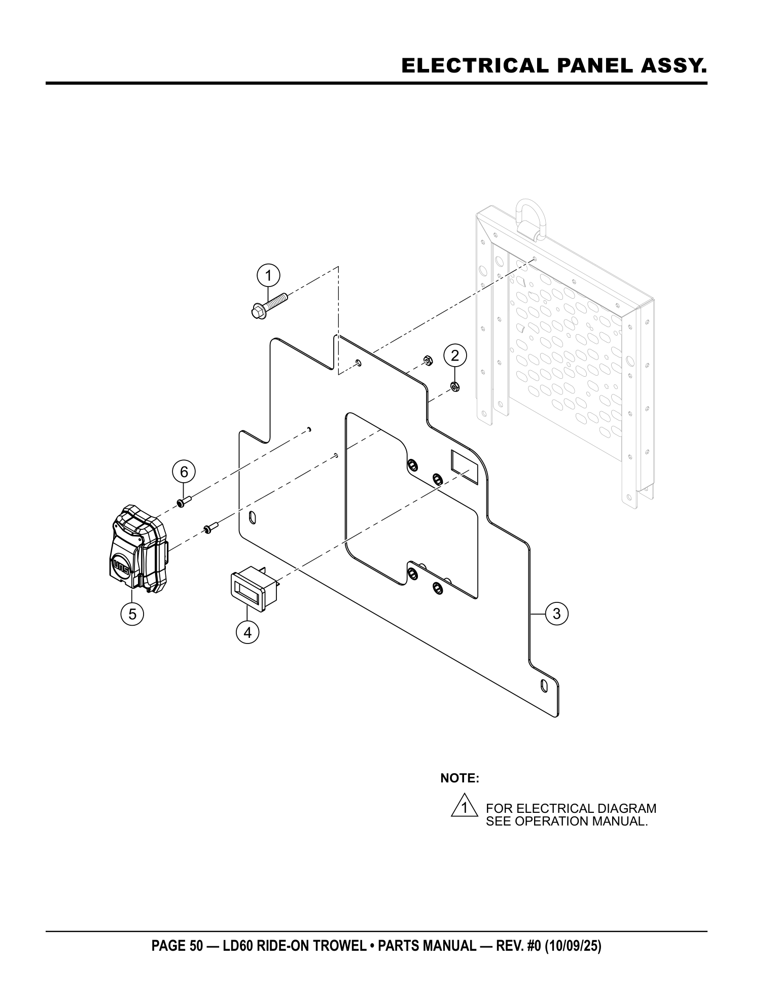 Multiquip LD6 Ride-On Trowel ELECTRICAL PANEL ASSY. parts diagram