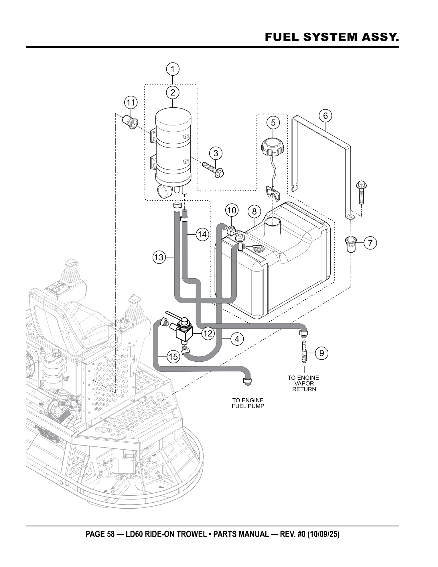 Multiquip LD6 Ride-On Trowel FUEL SYSTEM ASSY. parts diagram