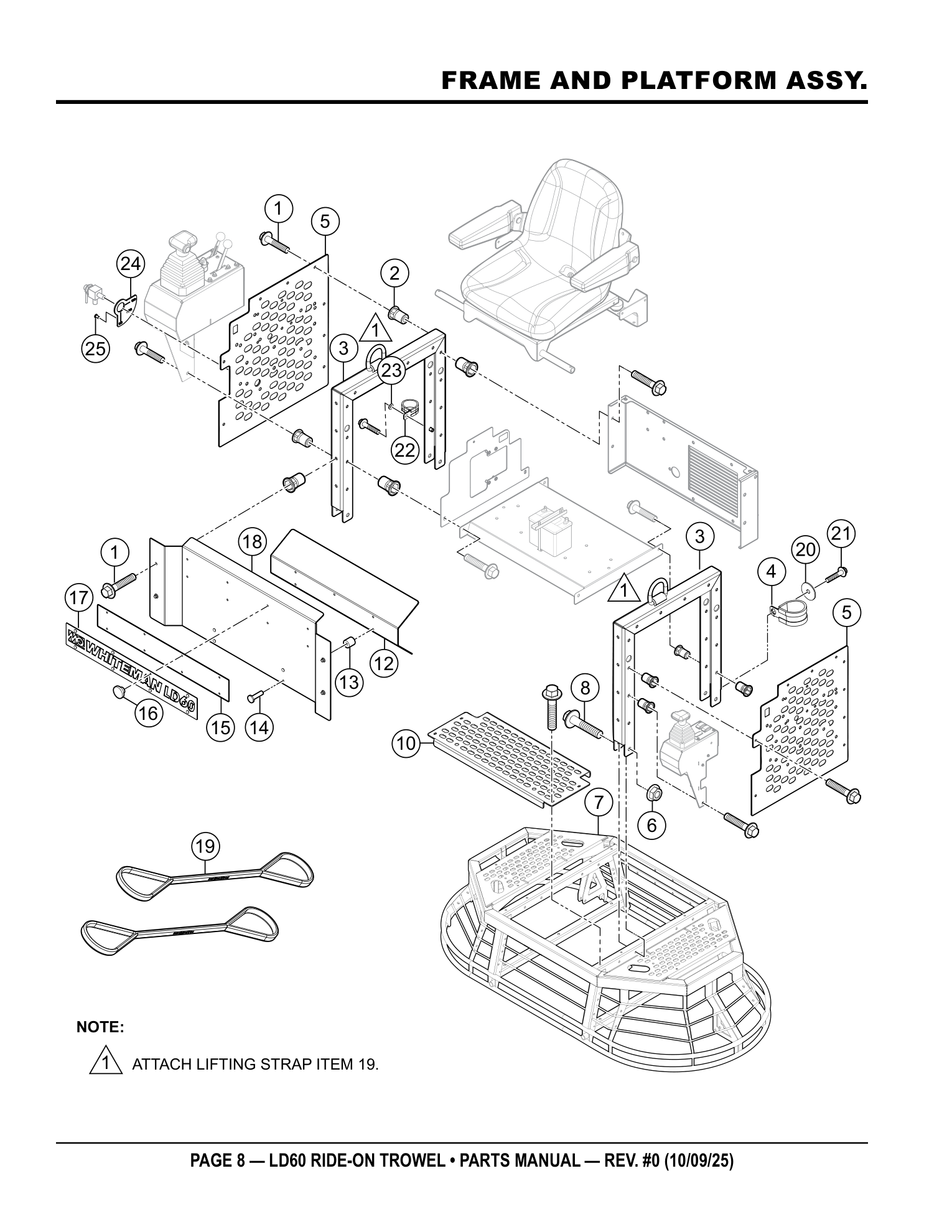 Multiquip LD6 Ride-On Trowel FRAME AND PLATFORM ASSY. parts diagram