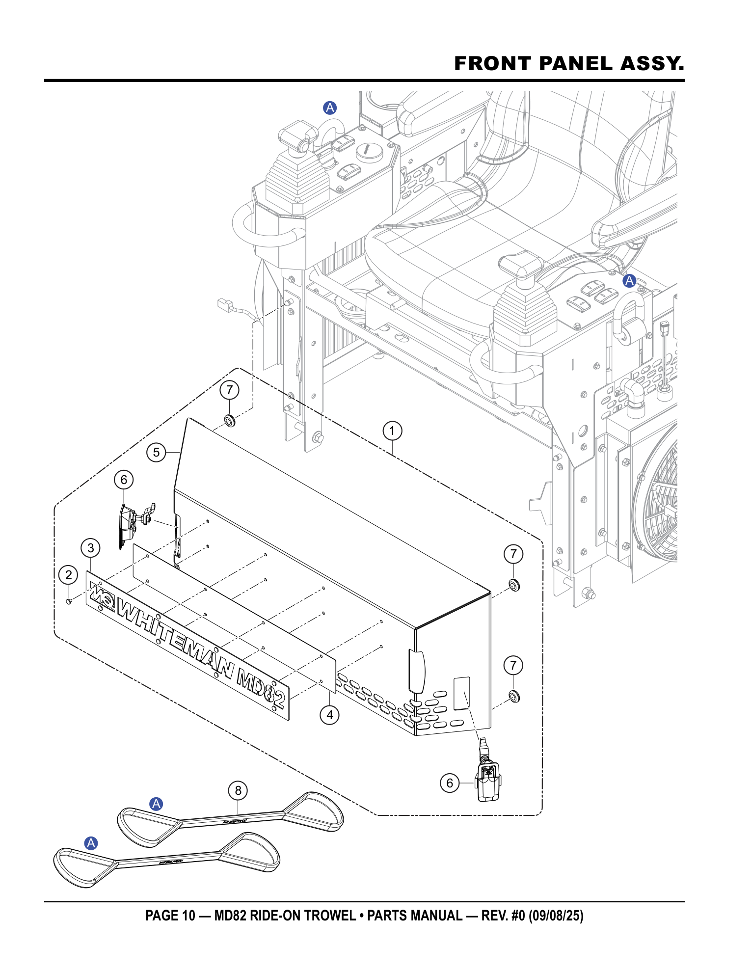 Multiquip MD82 Ride-On Trowel FRONT PANEL ASSY. parts diagram