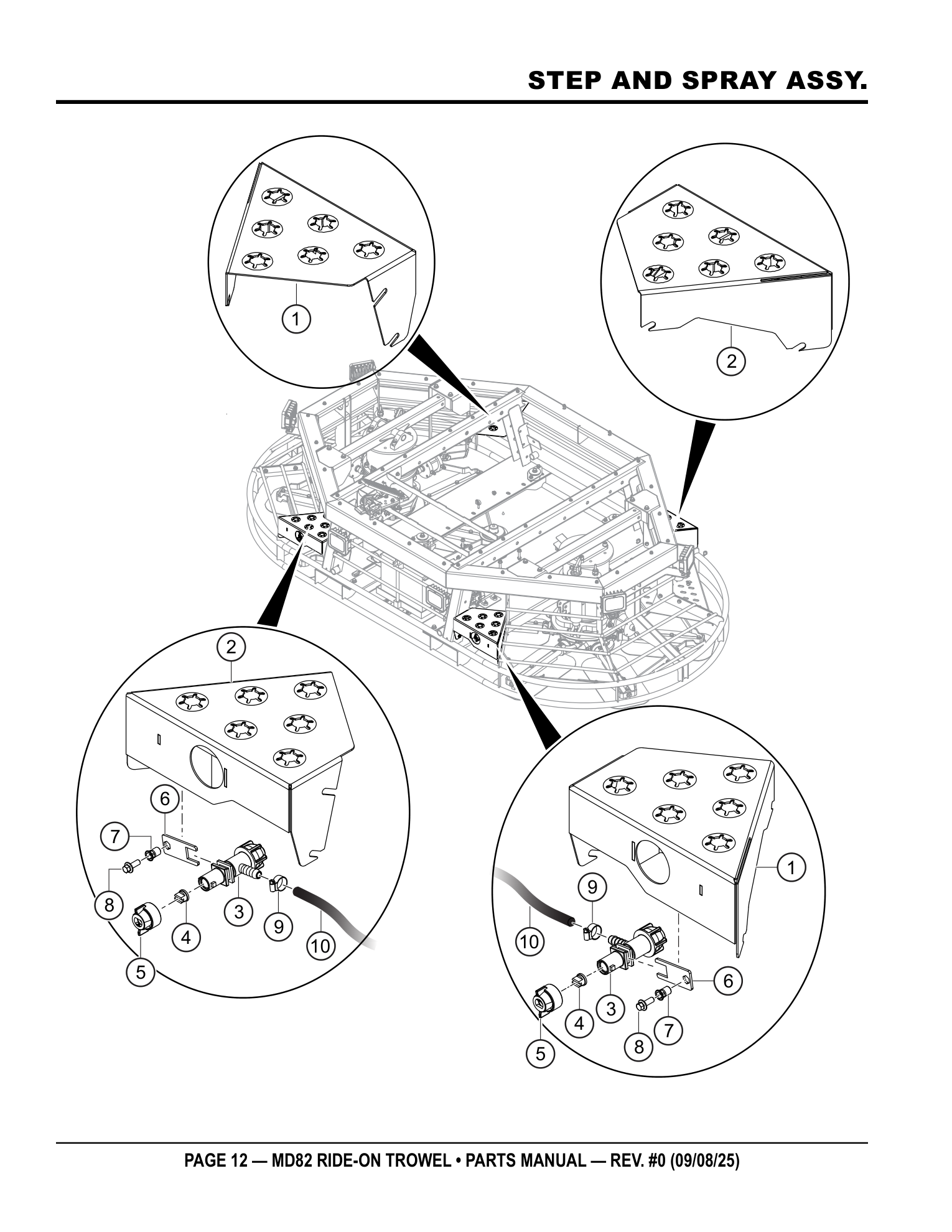 Multiquip MD82 Ride-On Trowel STEP AND SPRAY ASSY. parts diagram