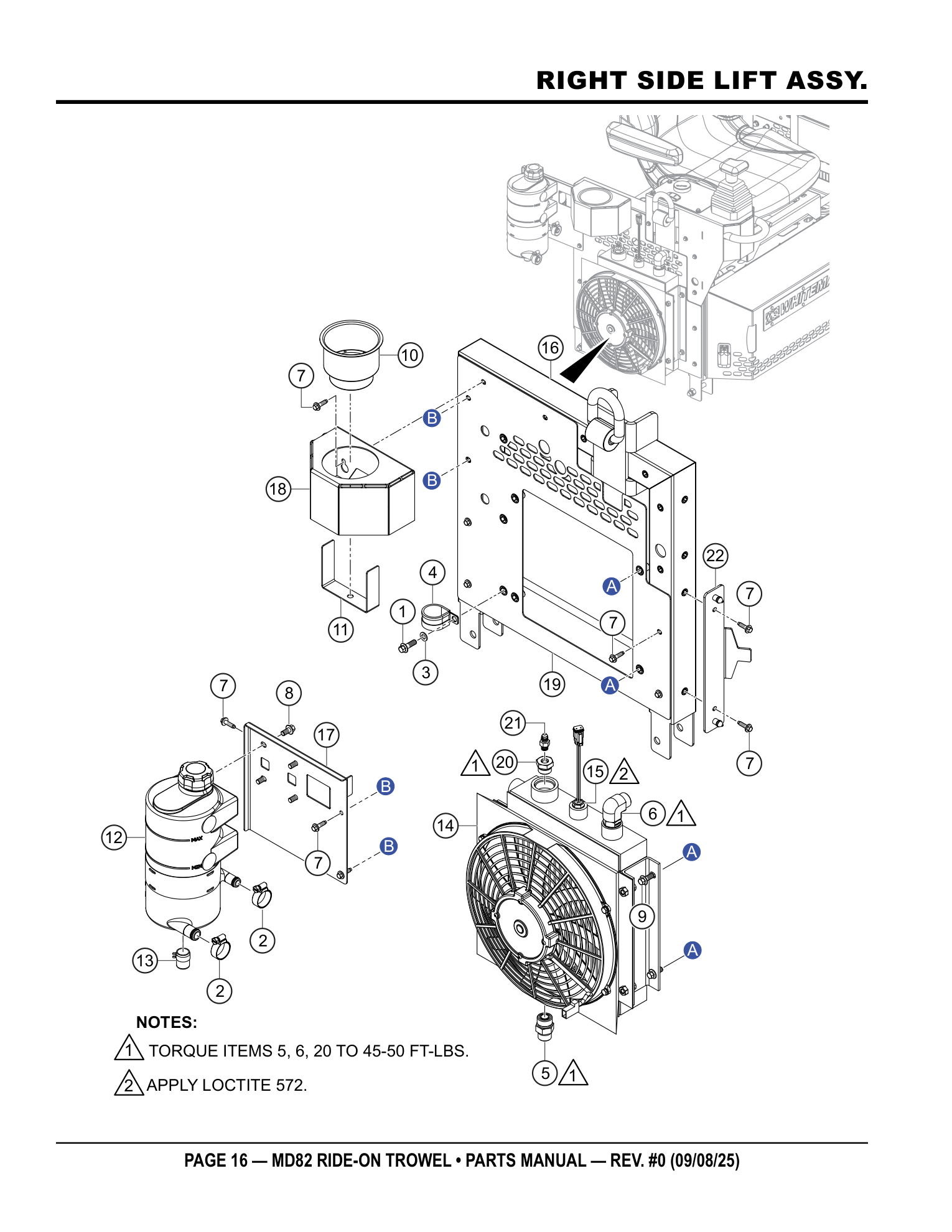 Multiquip MD82 Ride-On Trowel RIGHT SIDE LIFT ASSY. parts diagram