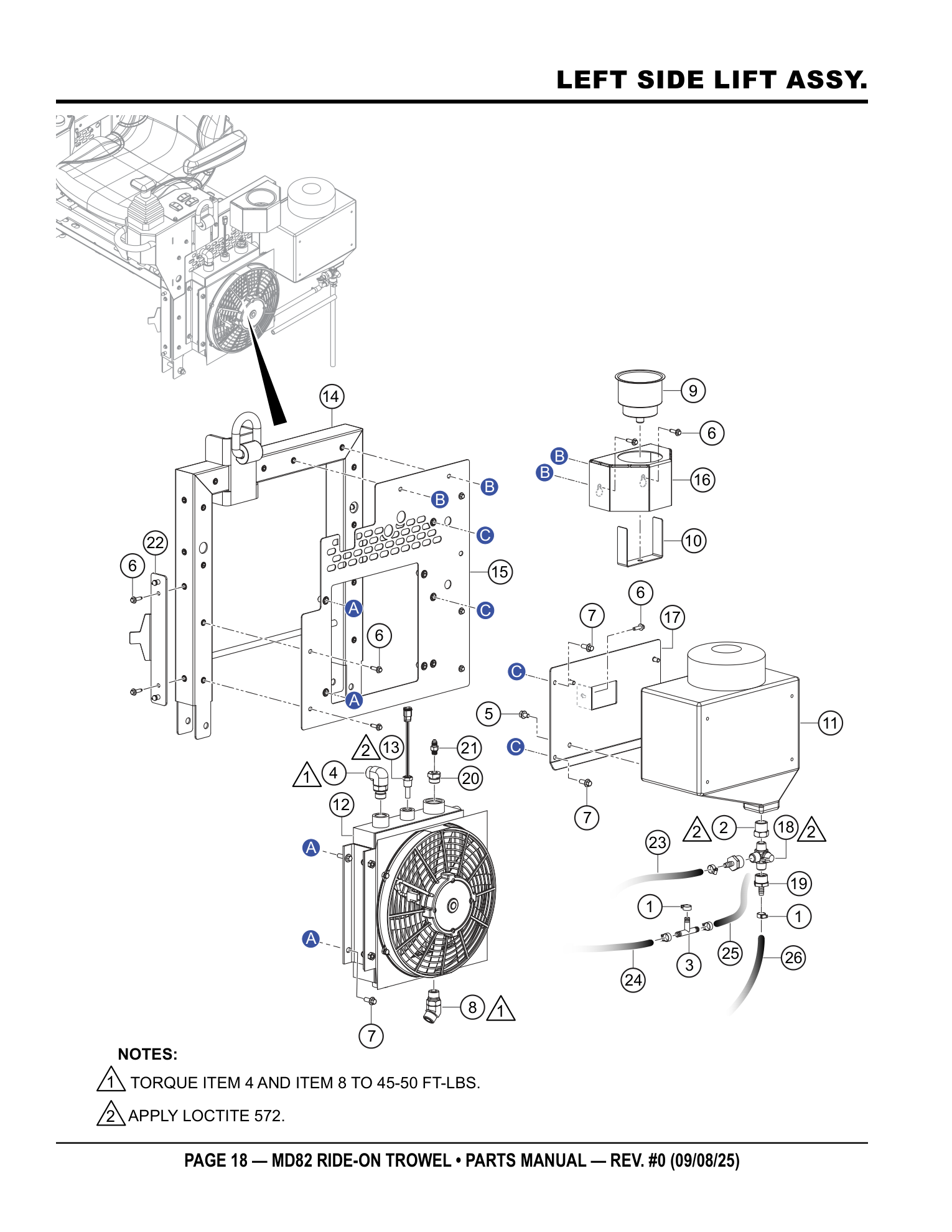 Multiquip MD82 Ride-On Trowel LEFT SIDE LIFT ASSY. parts diagram