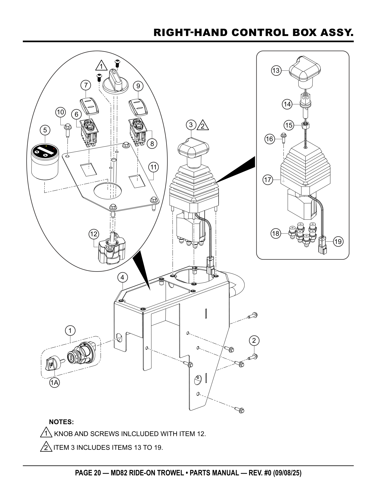 Multiquip MD82 Ride-On Trowel RIGHT-HAND CONTROL BOX ASSY. parts diagram