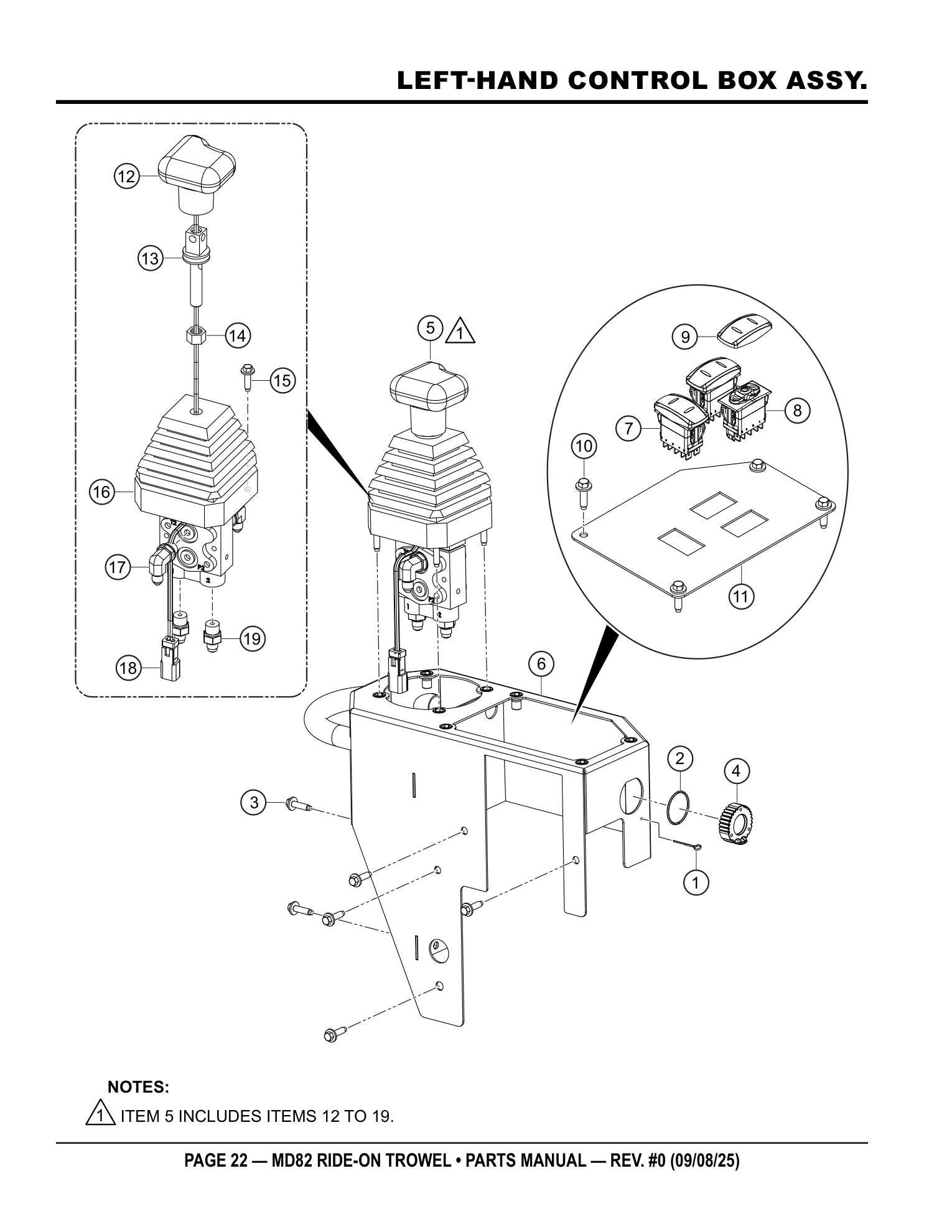Multiquip MD82 Ride-On Trowel LEFT-HAND CONTROL BOX ASSY. parts diagram