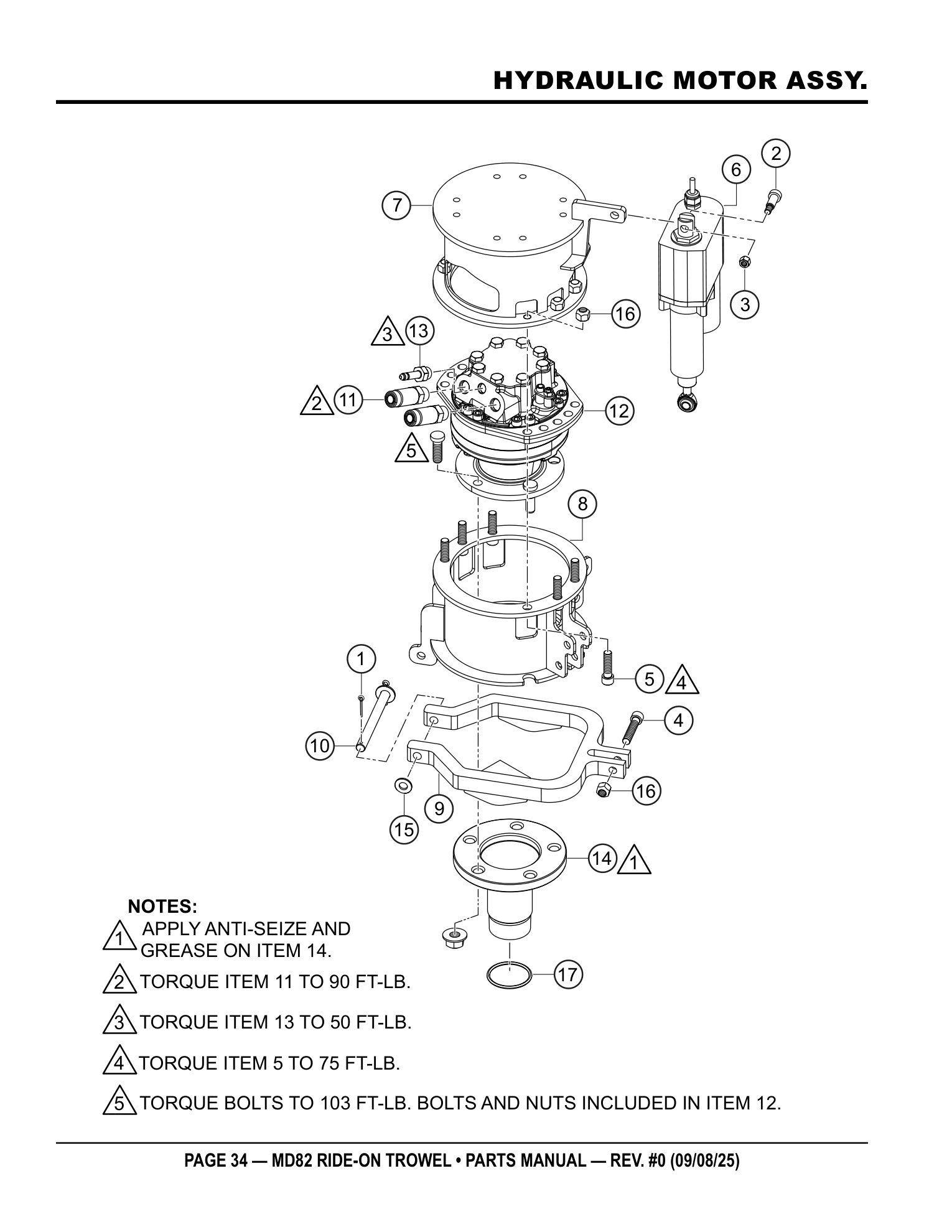 Multiquip MD82 Ride-On Trowel HYDRAULIC MOTOR ASSY. parts diagram