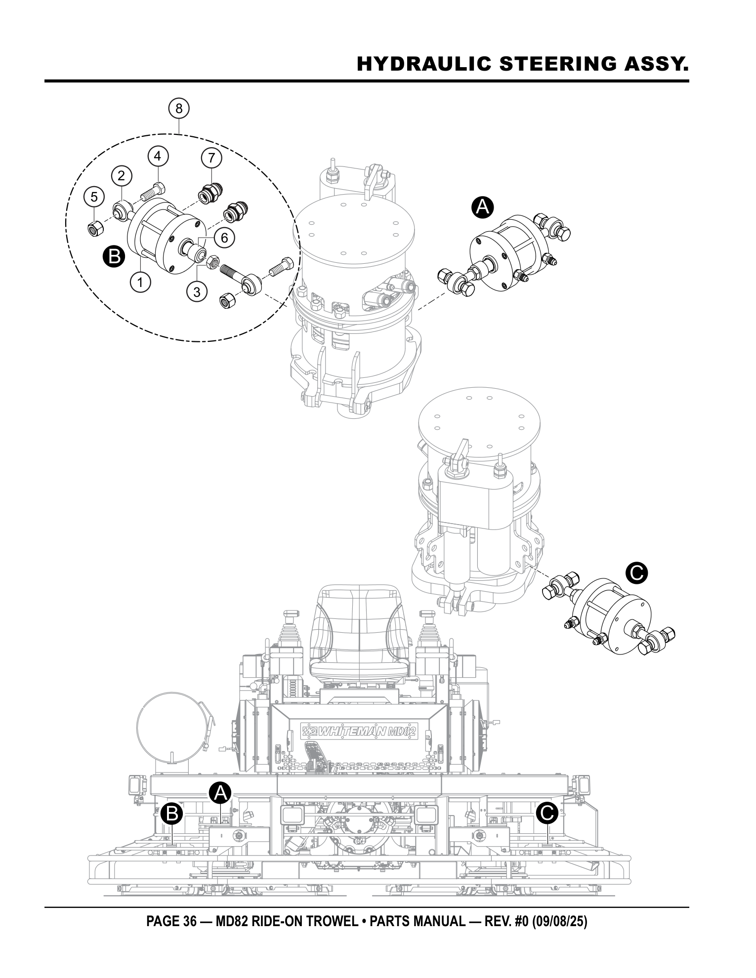 Multiquip MD82 Ride-On Trowel HYDRAULIC STEERING ASSY. parts diagram