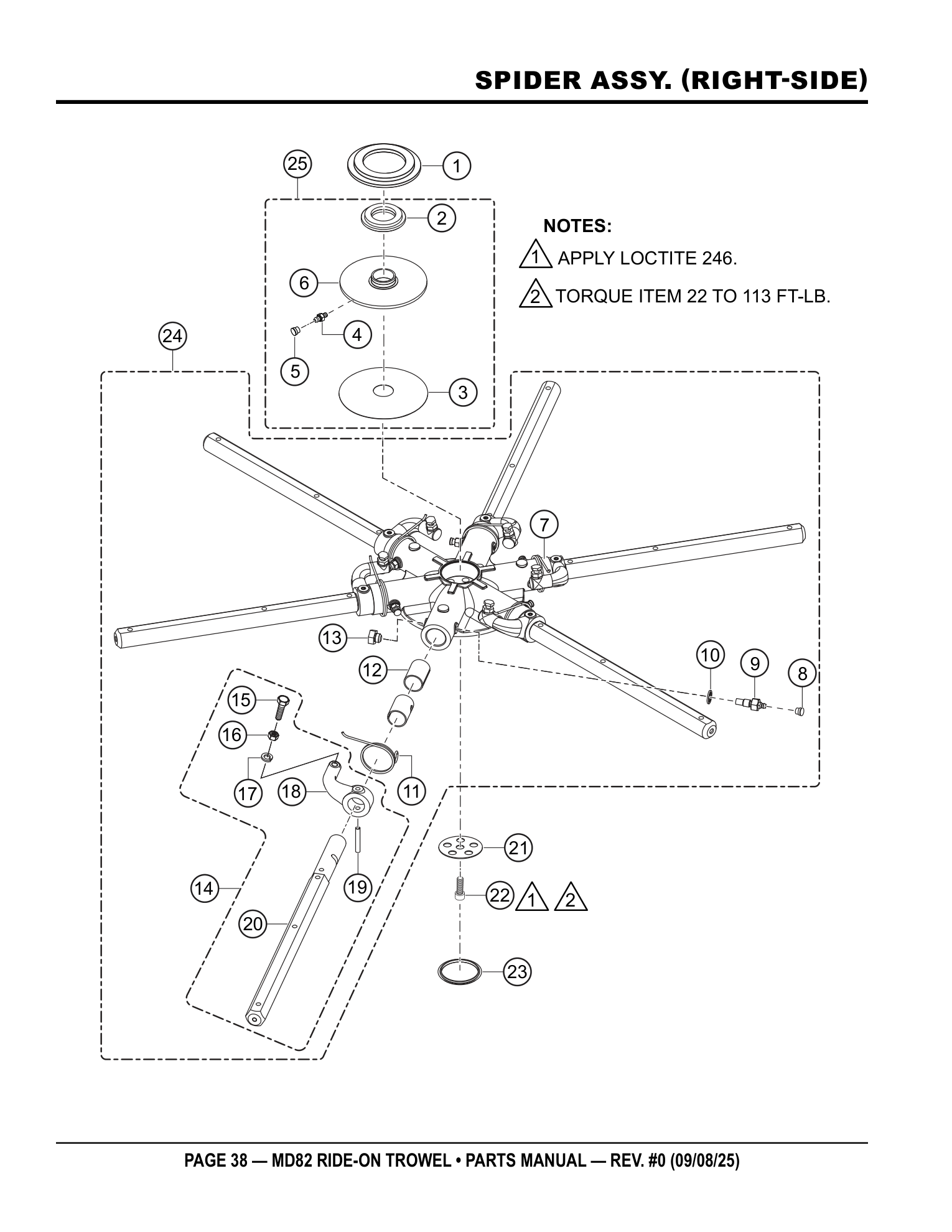 Multiquip MD82 Ride-On Trowel SPIDER ASSY. (RIGHT-SIDE) parts diagram