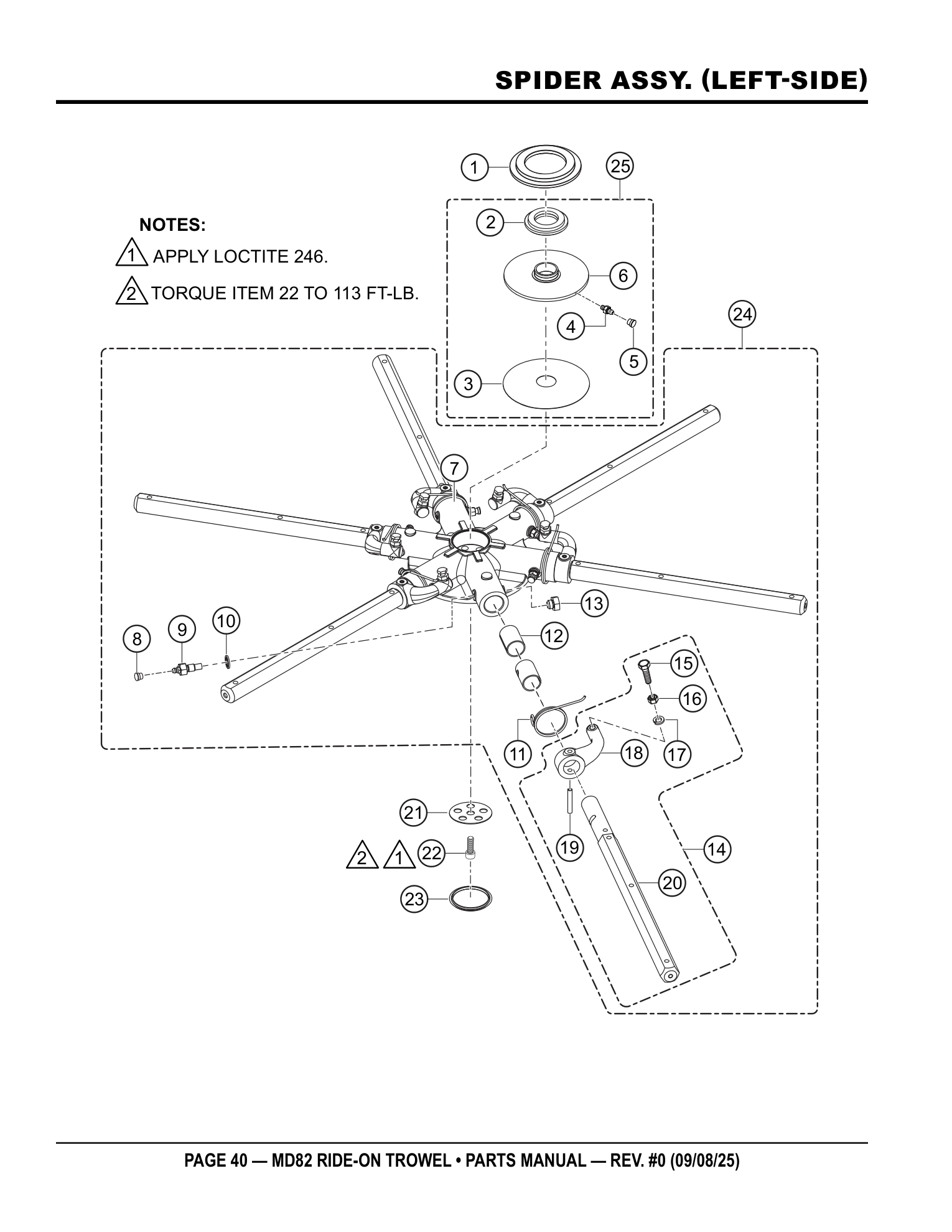 Multiquip MD82 Ride-On Trowel SPIDER ASSY. (LEFT-SIDE) parts diagram