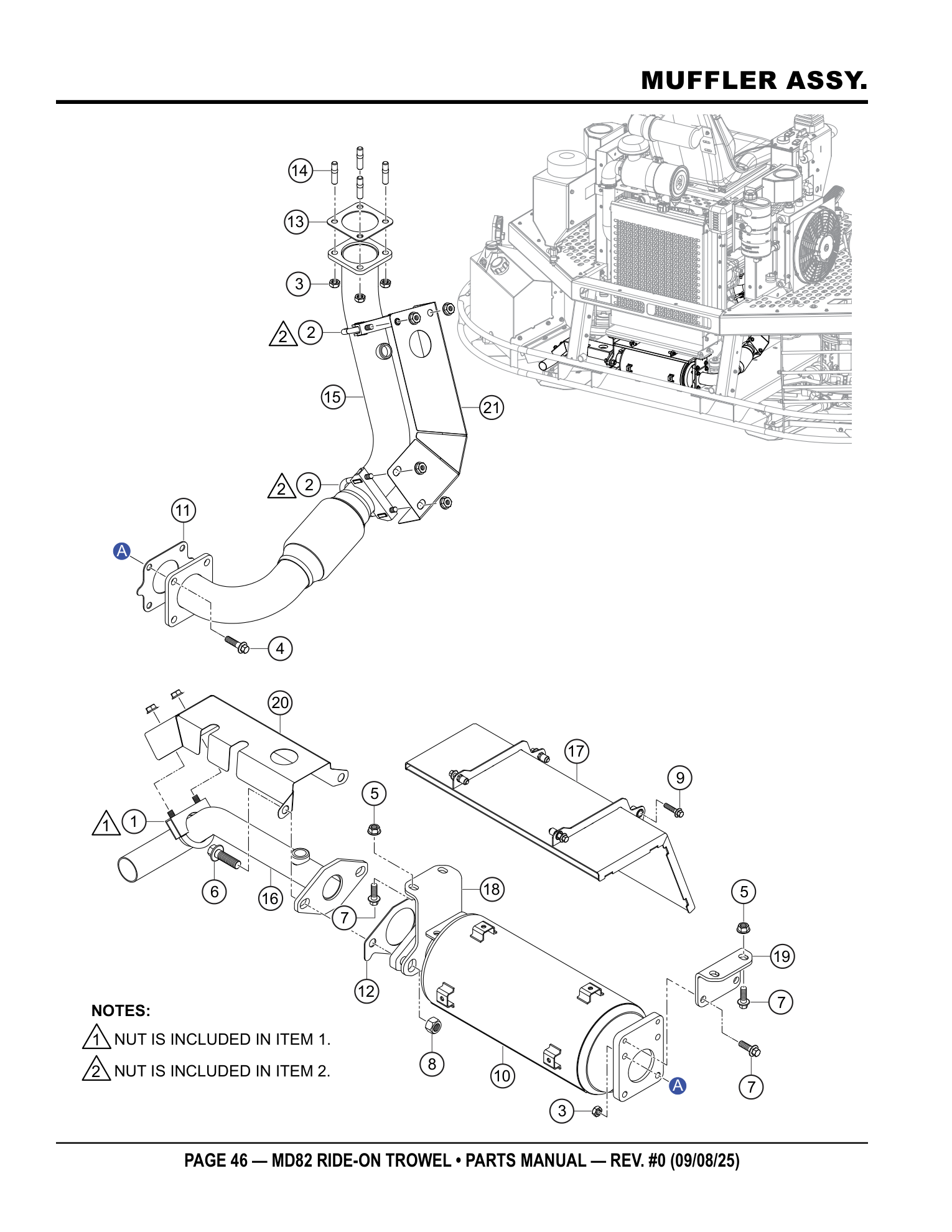 Multiquip MD82 Ride-On Trowel MUFFLER ASSY. parts diagram