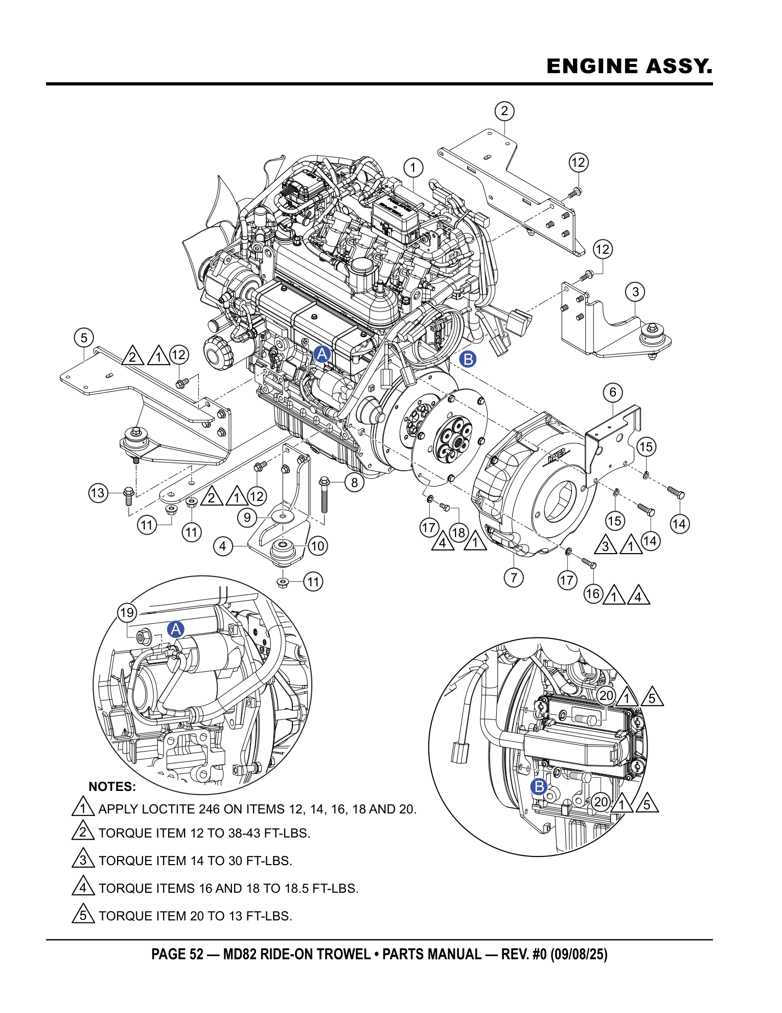 Multiquip MD82 Ride-On Trowel ENGINE ASSY. parts diagram