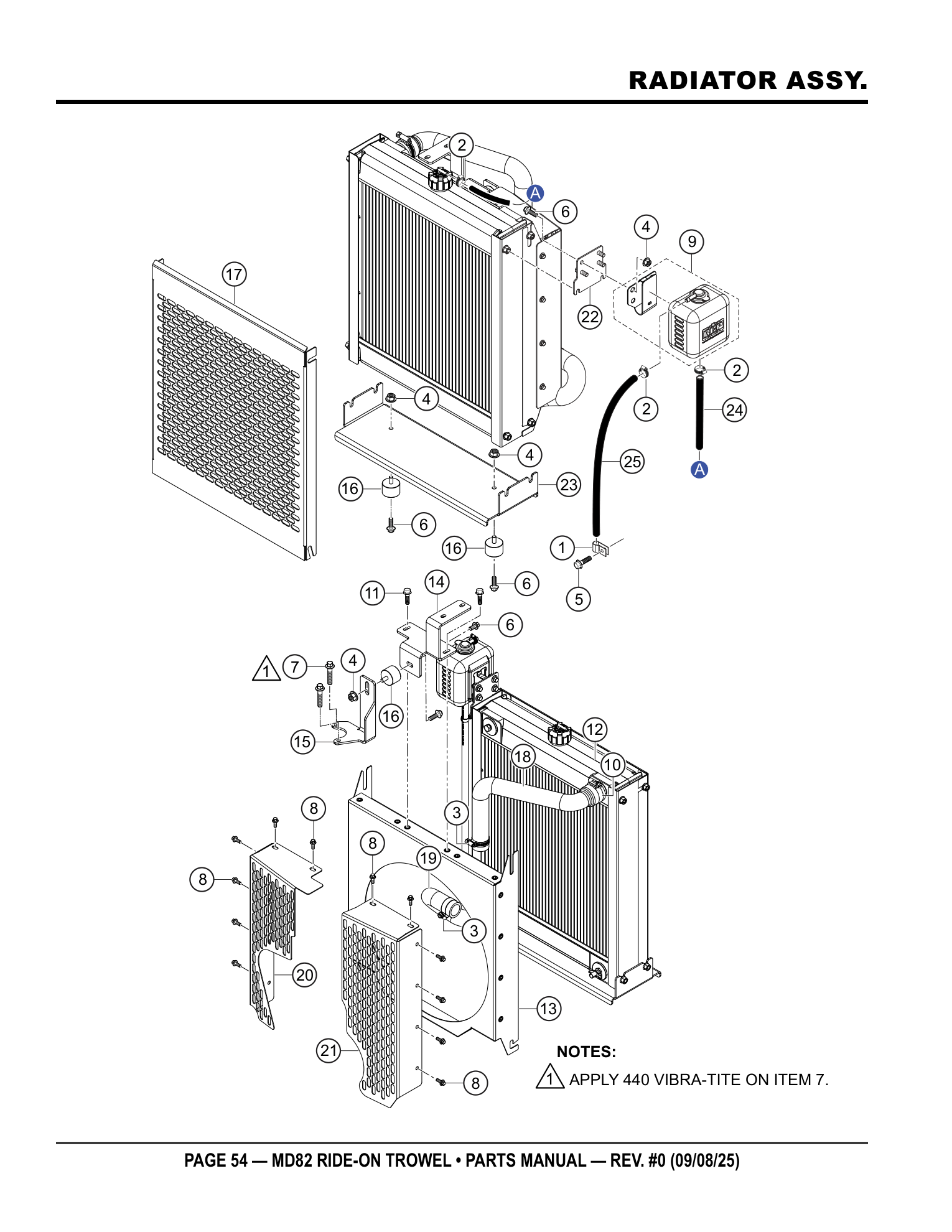 Multiquip MD82 Ride-On Trowel RADIATOR ASSY. parts diagram