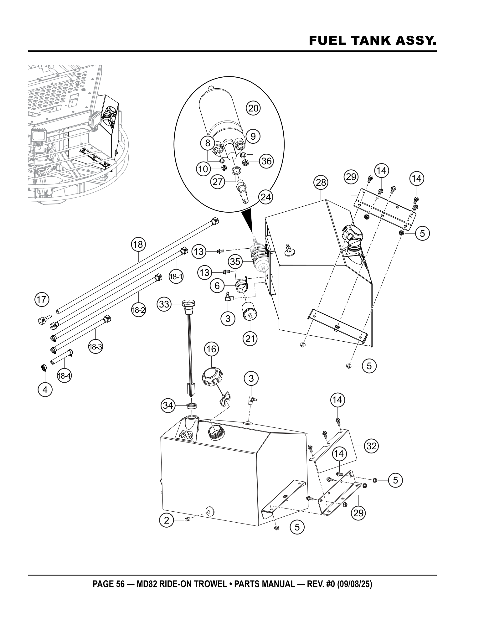 Multiquip MD82 Ride-On Trowel FUEL TANK ASSY. parts diagram