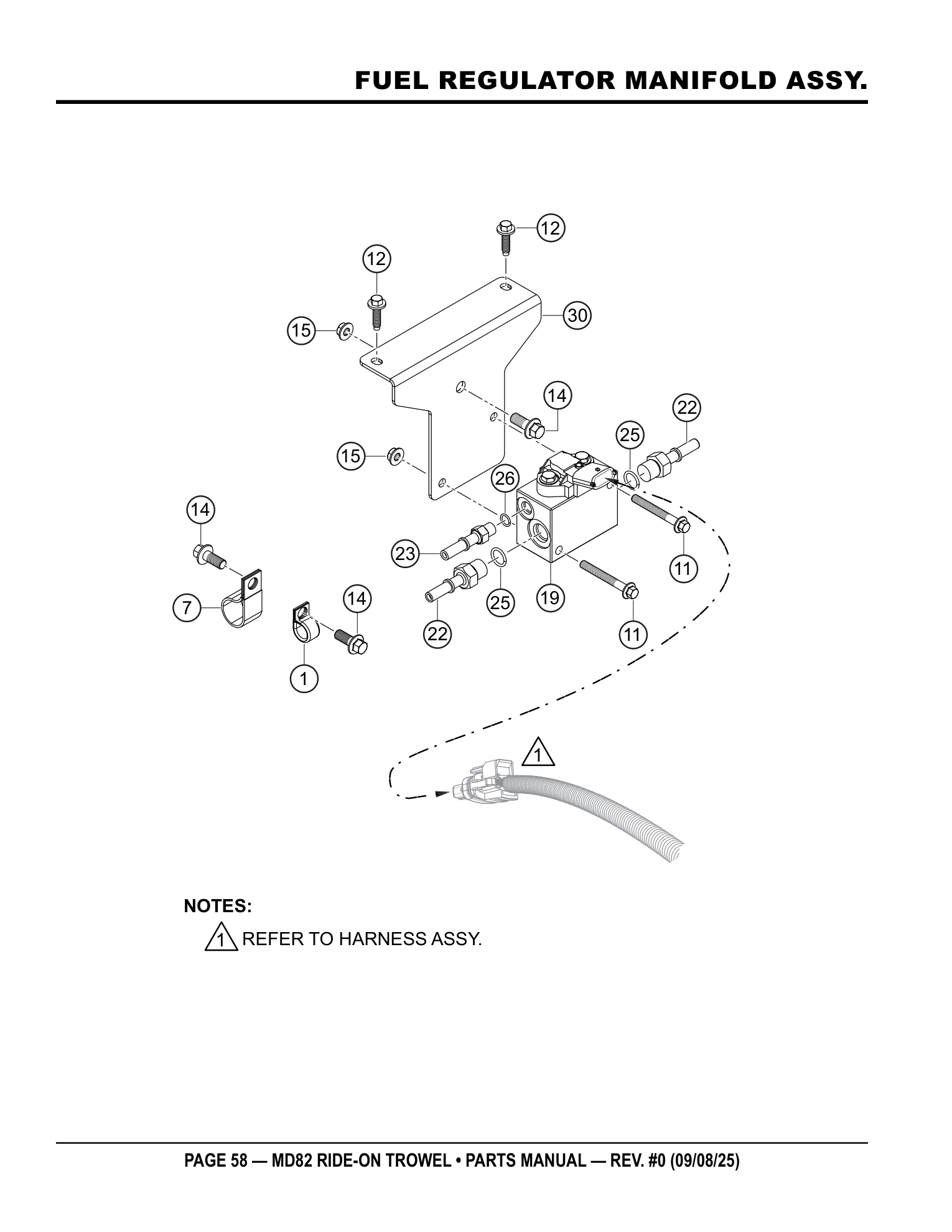 Multiquip MD82 Ride-On Trowel FUEL REGULATOR MANIFOLD ASSY. parts diagram