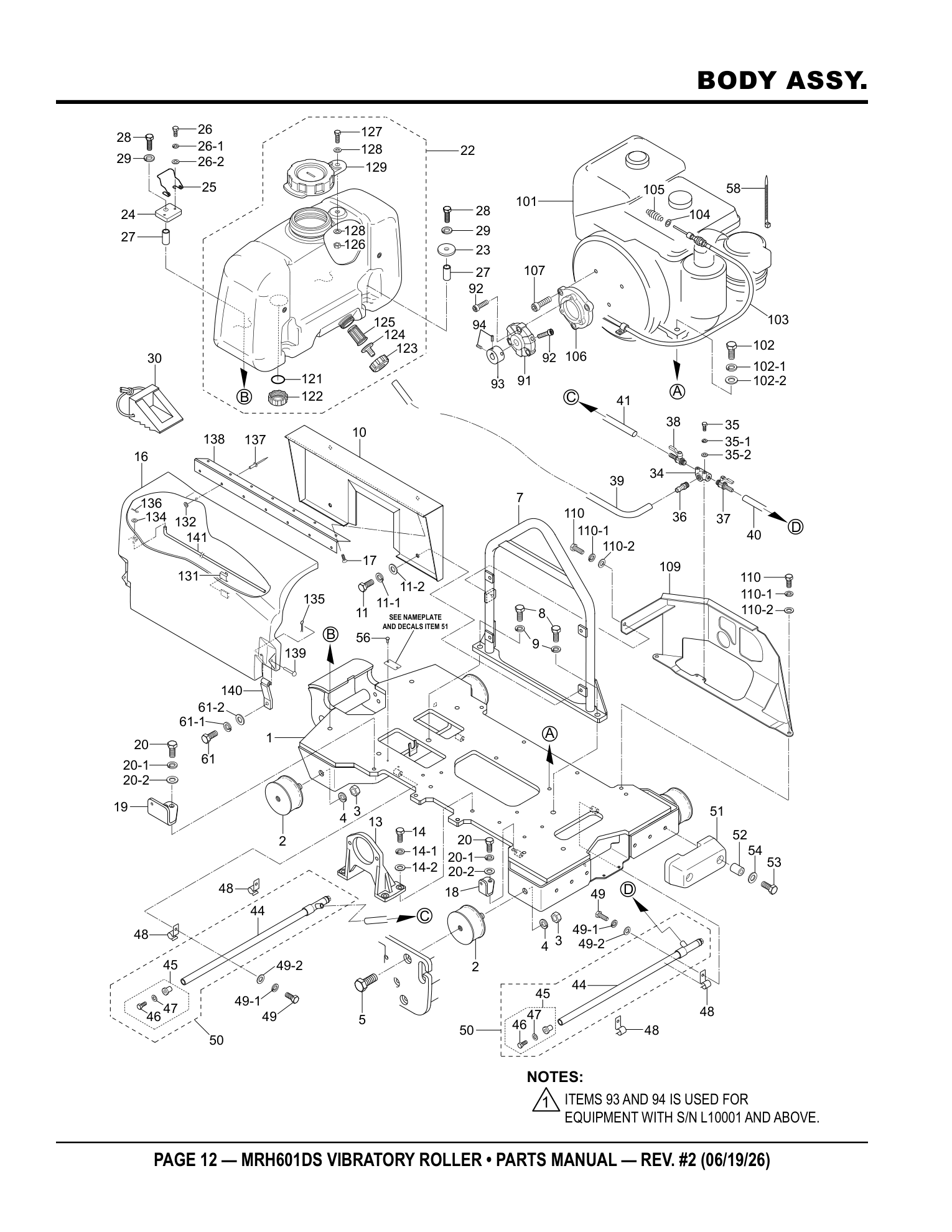 Multiquip MRH601 Roller BODY ASSY. parts diagram