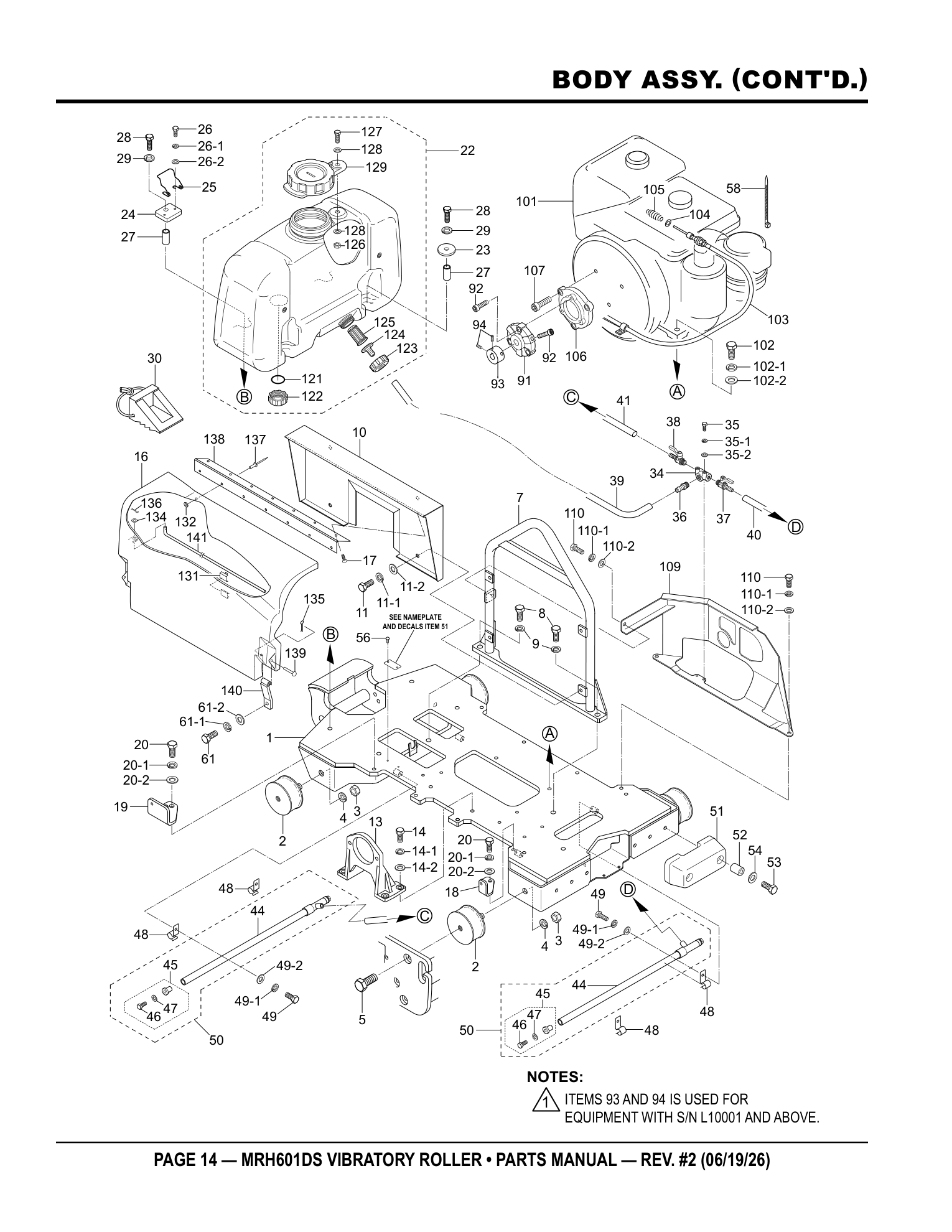 Multiquip MRH601 Roller BODY ASSY. (CONT'D.) parts diagram