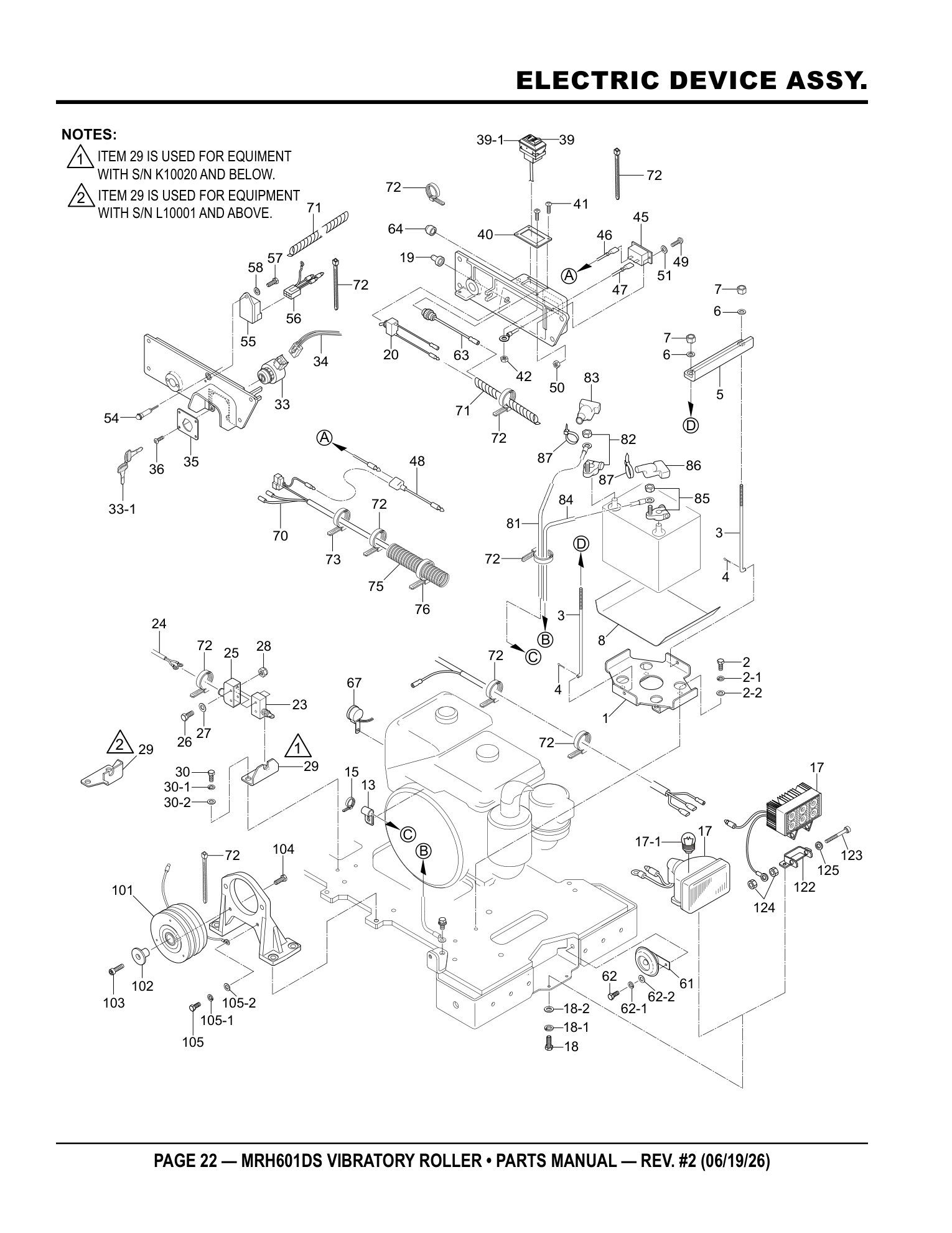 Multiquip MRH601 Roller ELECTRIC DEVICE ASSY. parts diagram