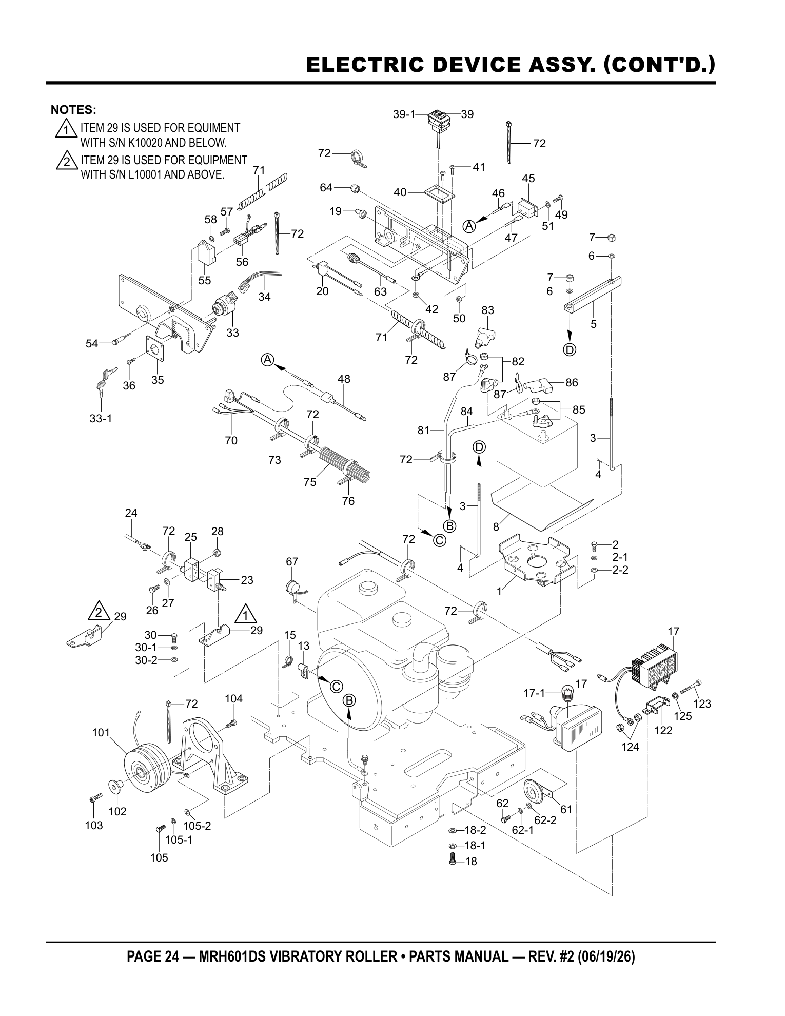 Multiquip MRH601 Roller ELECTRIC DEVICE ASSY. (CONT'D.) parts diagram
