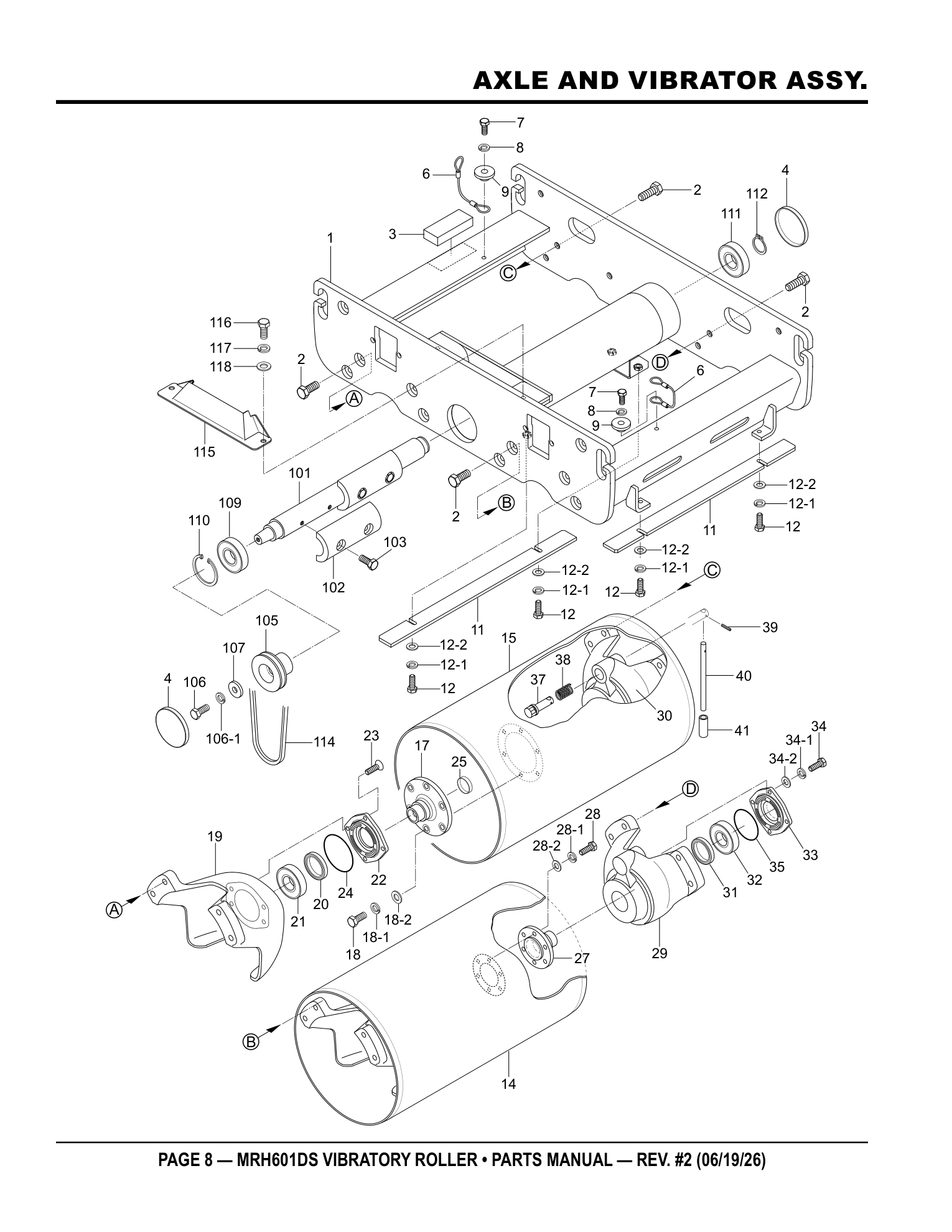Multiquip MRH601 Roller AXLE AND VIBRATOR ASSY. parts diagram