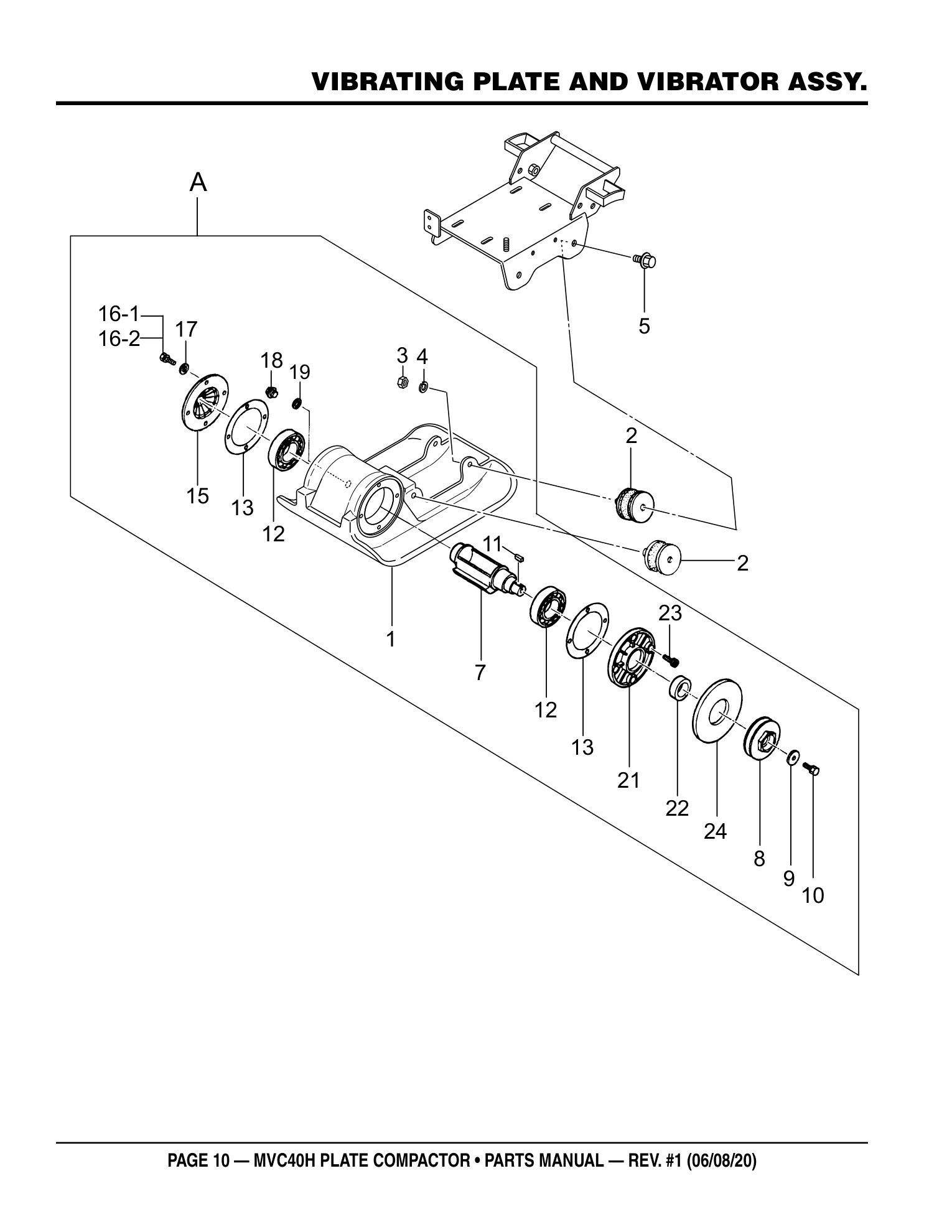 Multiquip MVC40H Plate Compactor VIBRATING PLATE AND VIBRATOR ASSY. parts diagram
