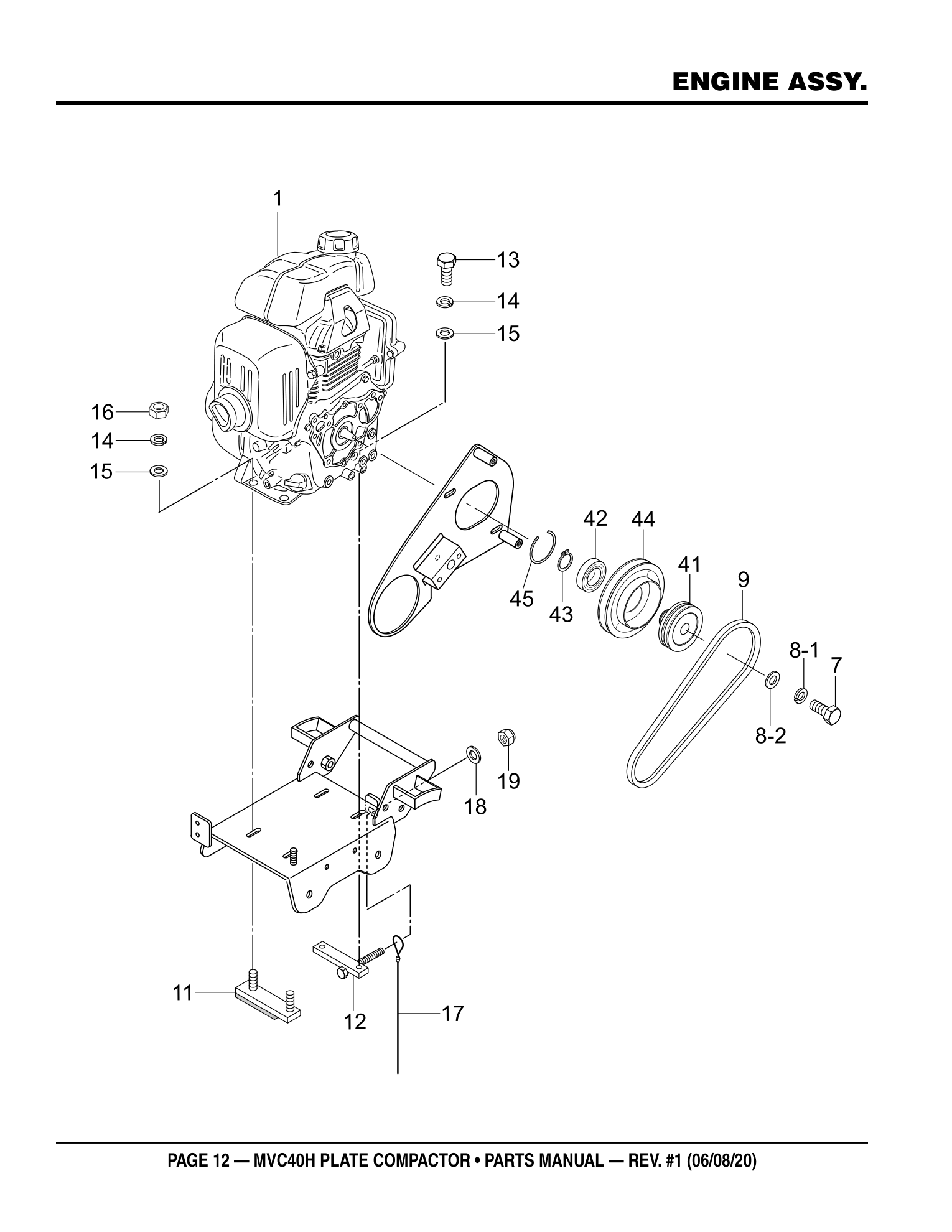 Multiquip MVC40H Plate Compactor ENGINE ASSY. parts diagram