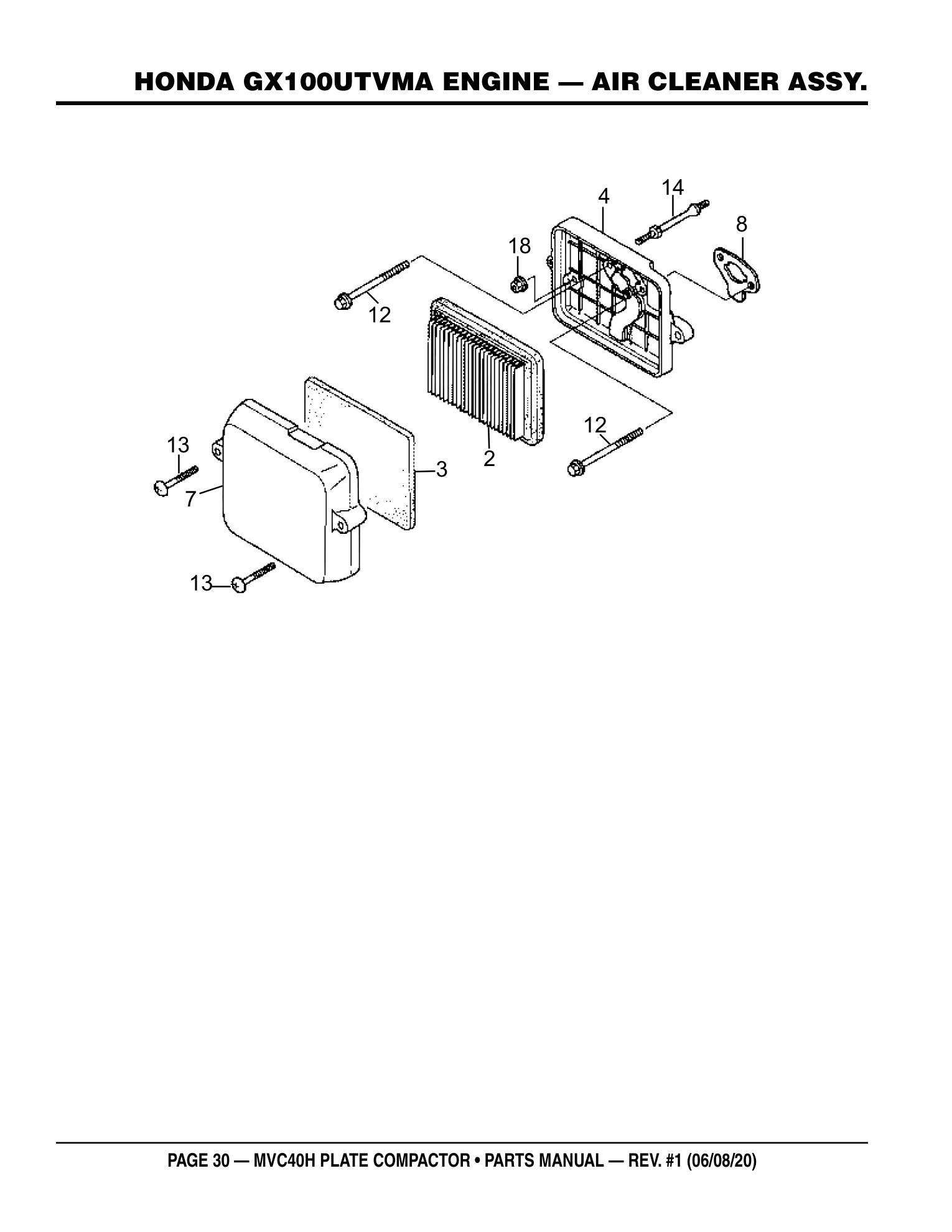 Multiquip MVC40H Plate Compactor HONDA GX100UTVMA ENGINE - AIR CLEANER ASSY. parts diagram