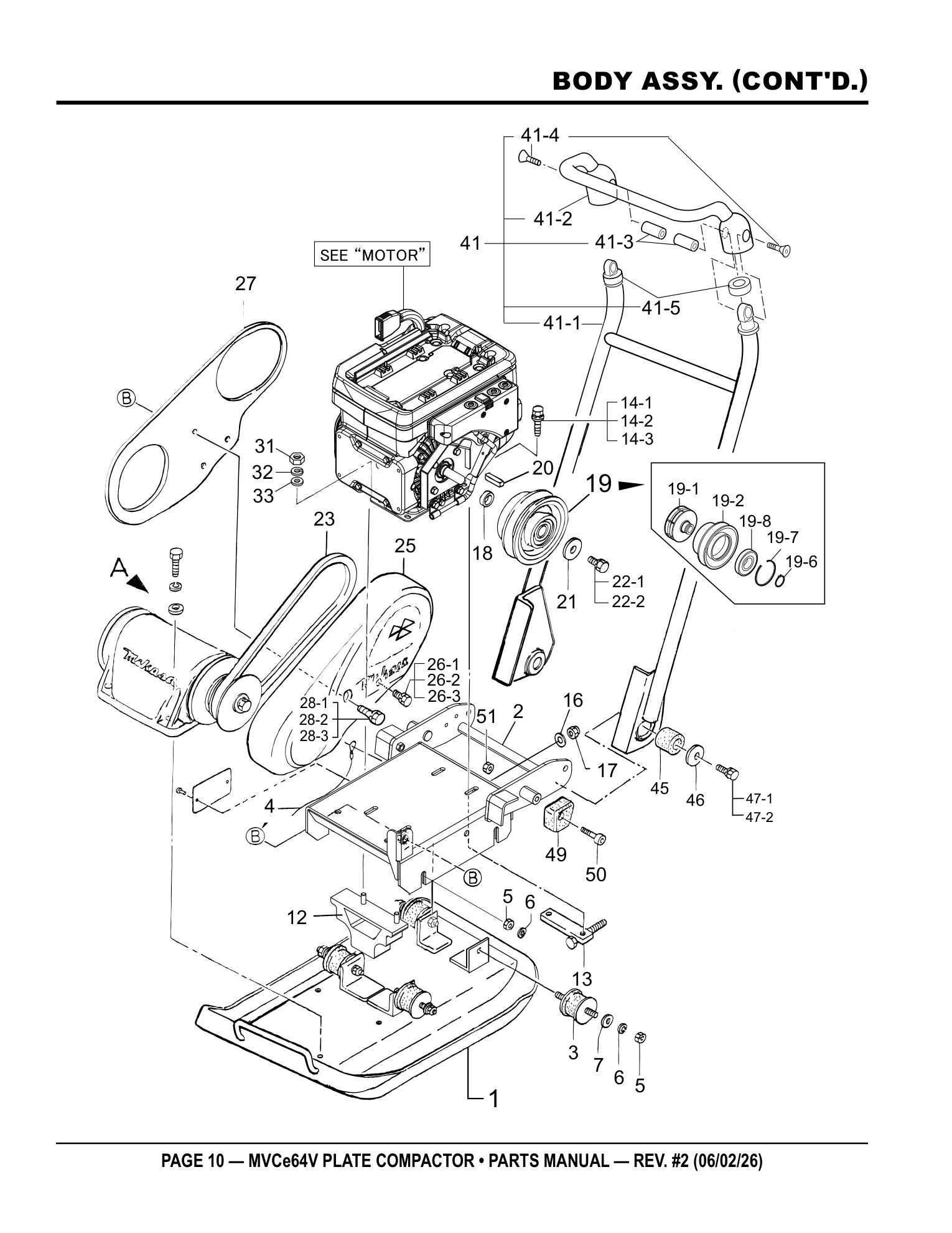 Multiquip MVCe64V Plate Compactor BODY ASSY. (CONT'D.) parts diagram