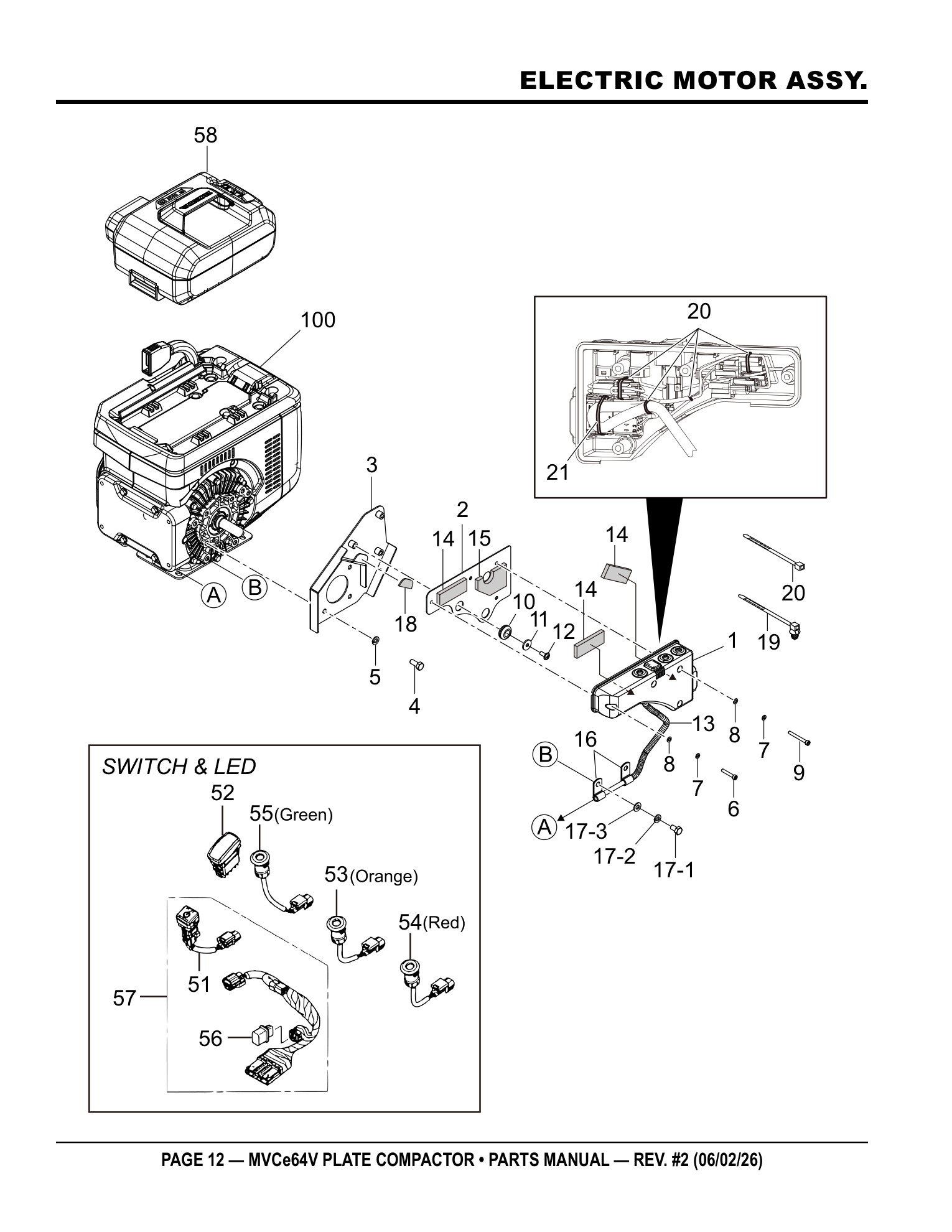 Multiquip MVCe64V Plate Compactor ELECTRIC MOTOR ASSY. parts diagram